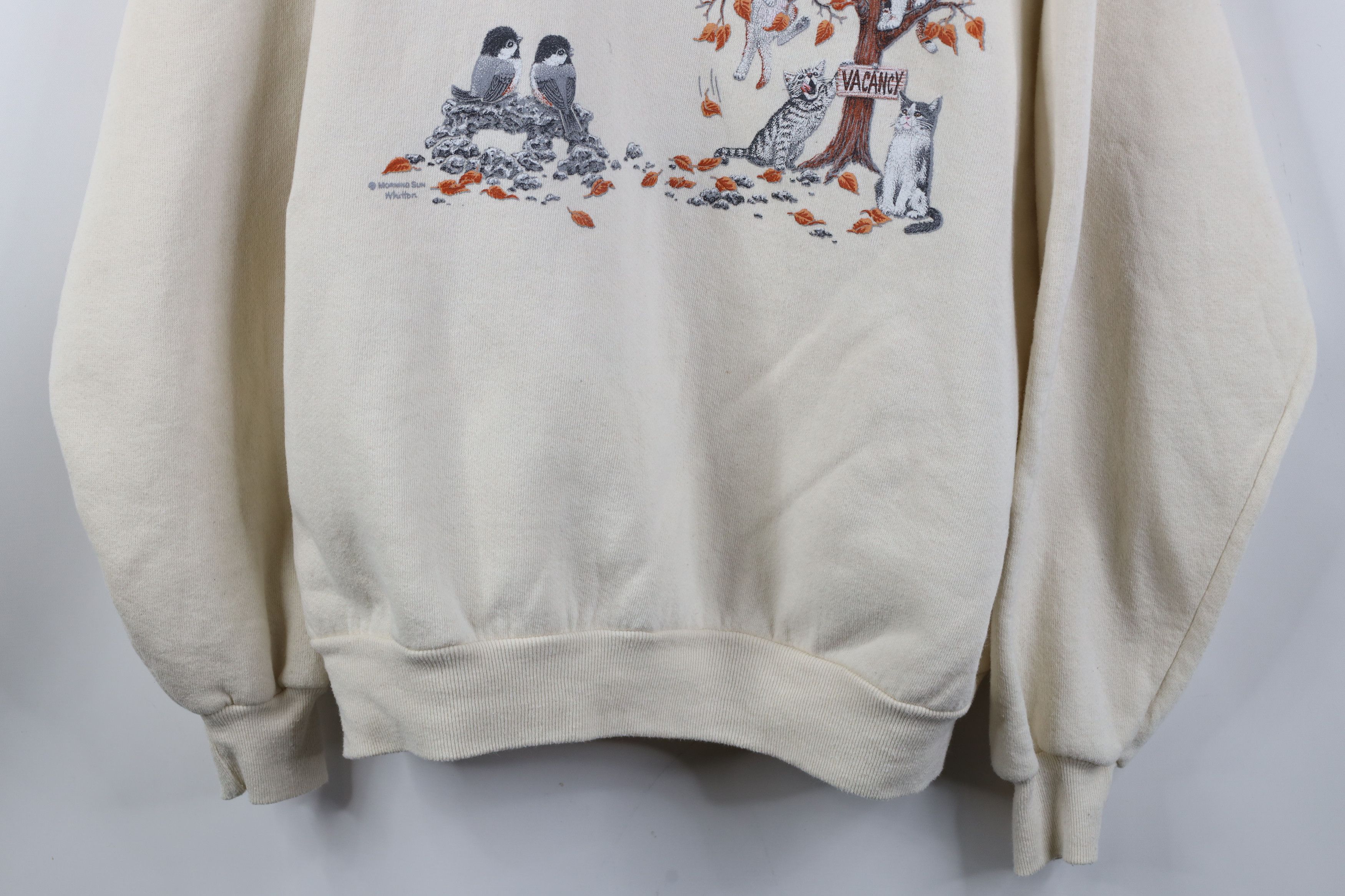 Vintage Vintage 90s Streetwear Cat Lady Cat Kitten Bird Sweatshirt Size XL / US 12-14 / IT 48-50 - 3 Thumbnail