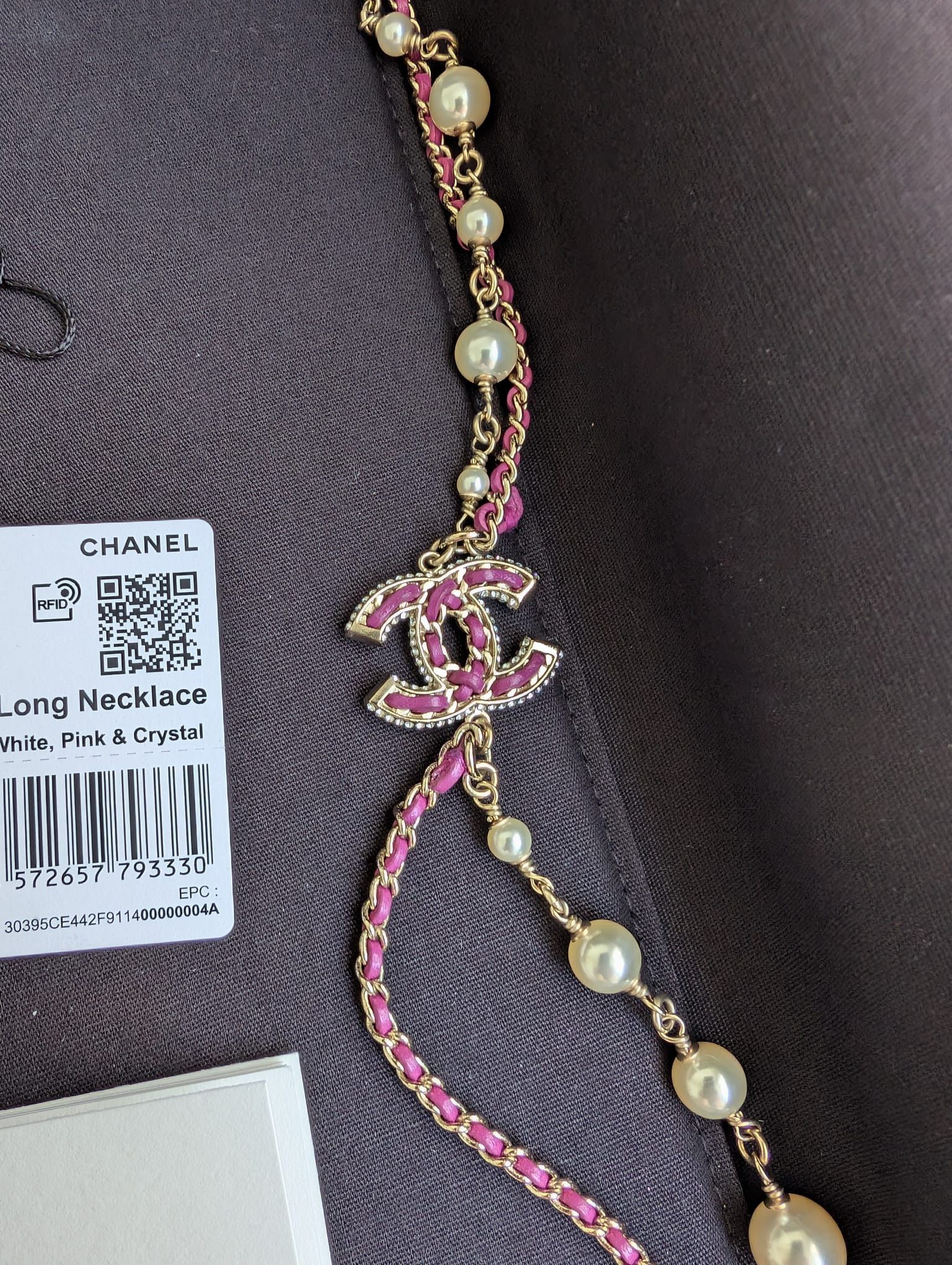 Chanel Chanel CC B21P Logo Pink Leather Pearl Crystal GHW Necklace Size ONE SIZE - 7 Thumbnail