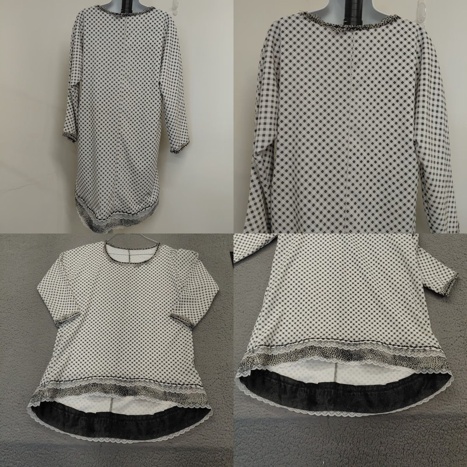 Vintage VINTAGE Unbranded Blouse Womens XL Black/White Check Long Sleeve Boho Lagenlook Angel Pattern Tie? Size XL / US 12-14 / IT 48-50 - 8 Thumbnail