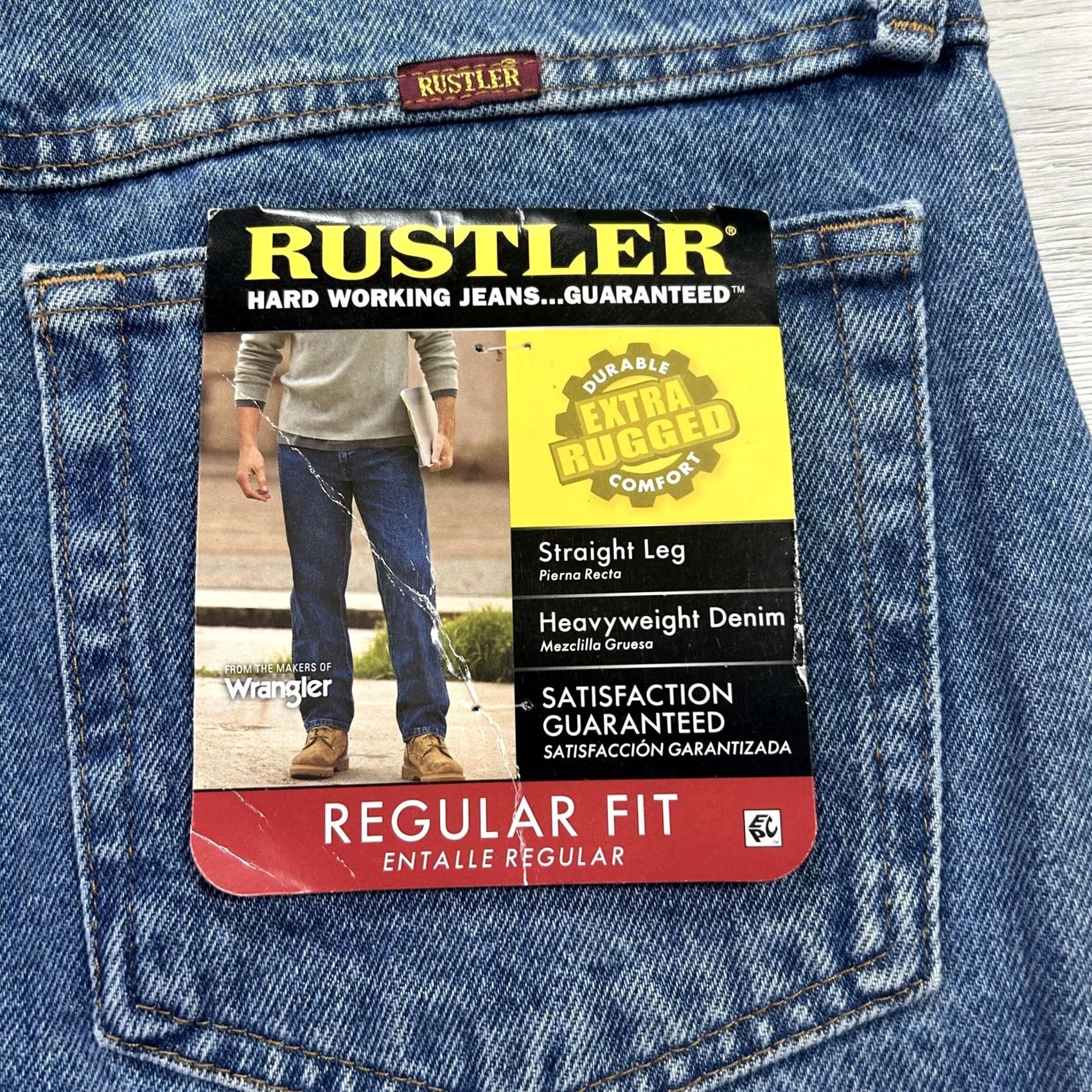 Denime Rustler Jeans Mens 32x30 Blue Regular Straight Leg 100% Cotton Denim 5-Pocket Jeans Size US 32 / EU 48 - 5 Thumbnail