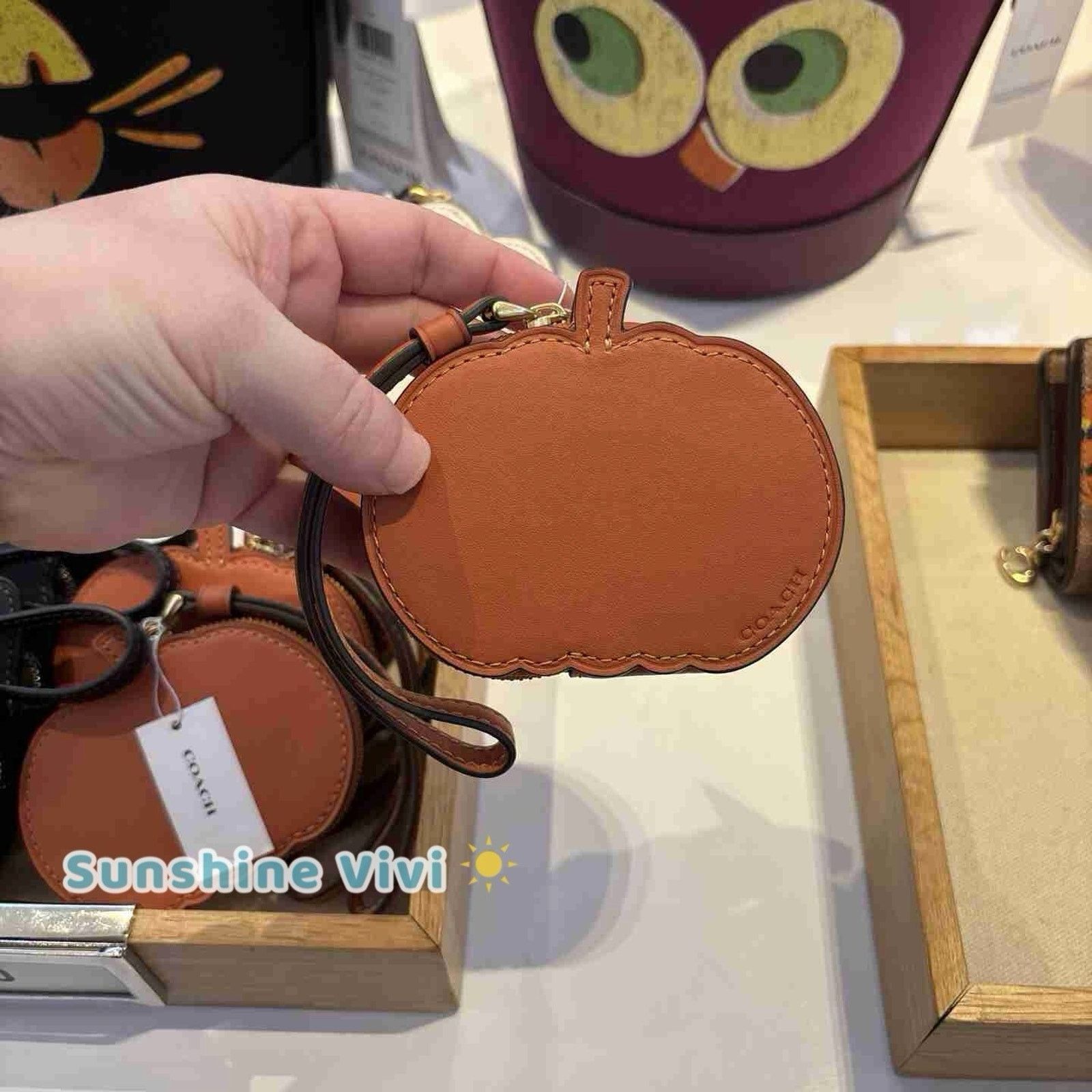 NWT COACH Halloween Pumpkin Zip Coin Card Case Leather CCG22