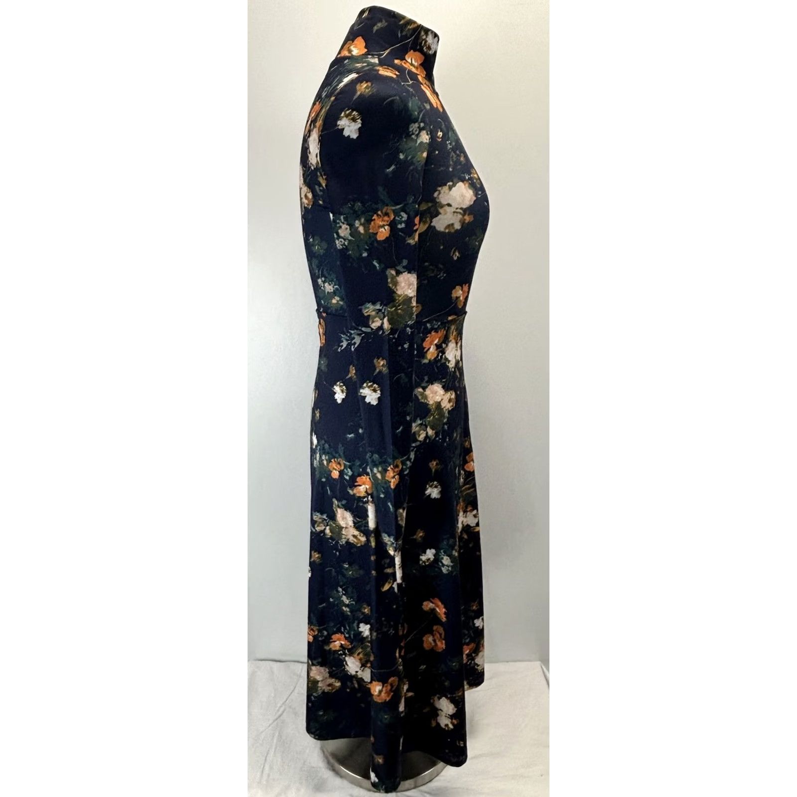 Vintage Wilfred Mira Floral Midi Dress XXS Women’s Mock Neck Stretch Modest Boho Size XXS / US 00 / IT 34 - 4 Thumbnail
