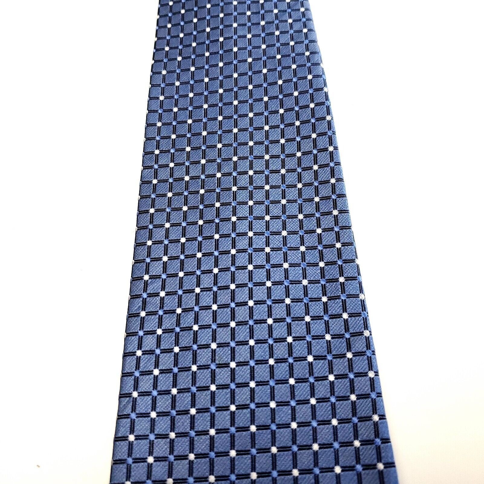Designer Geoffrey Beene Blue Silk Tie Woven Check Size ONE SIZE - 2 Thumbnail