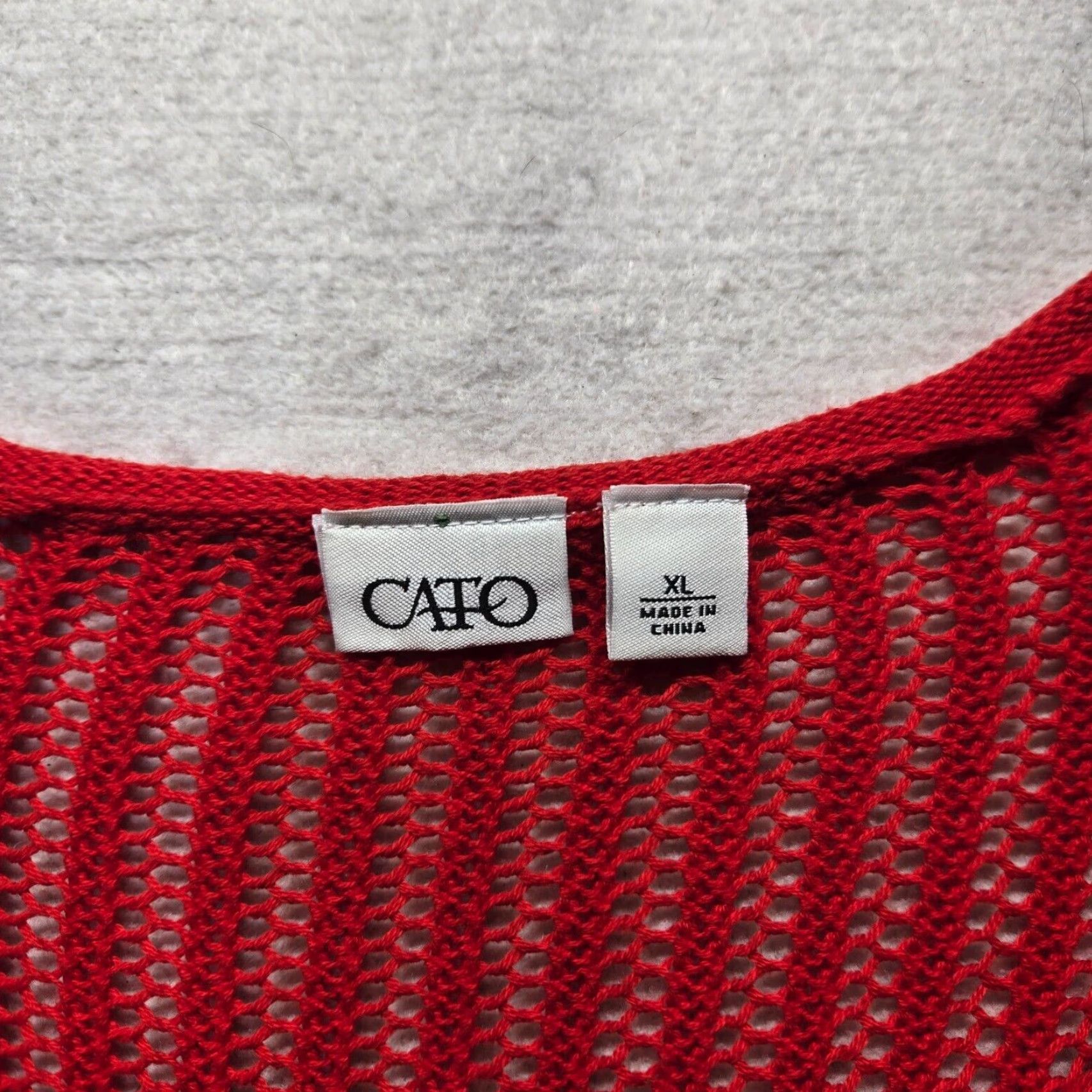 Vintage CATO Sweater Open Knit Red Crew Neck Long Sleeve XL Women’s Pullover Lightweight Knit Open-Knit Regular Fit Vintage: No Size XL / US 12-14 / IT 48-50 - 2 Thumbnail
