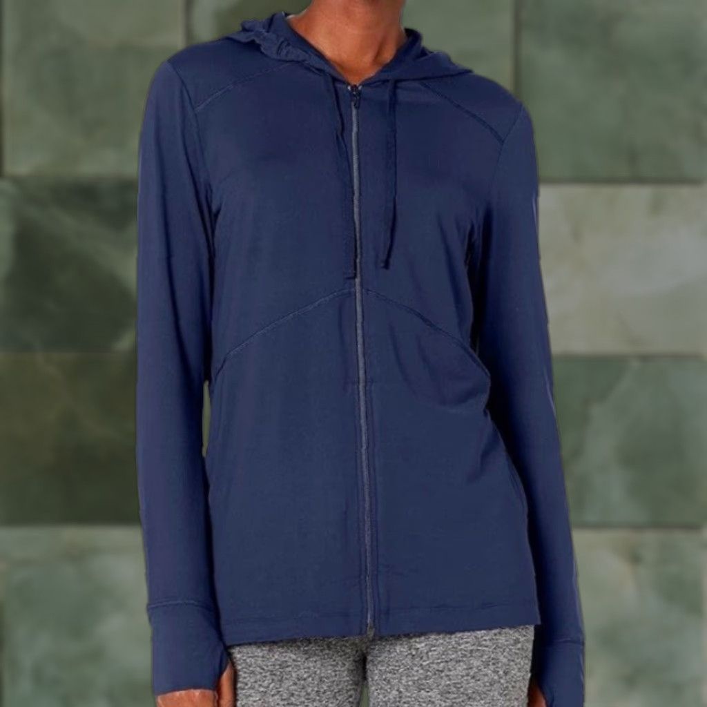 Vintage Natori Womens Soft Jersey Zip Front Lounge Jacket Midnight Navy Blue M Full Zip Hooded Lightweight Pockets Thumb Holes Size M / US 6-8 / IT 42-44 - 1 Thumbnail
