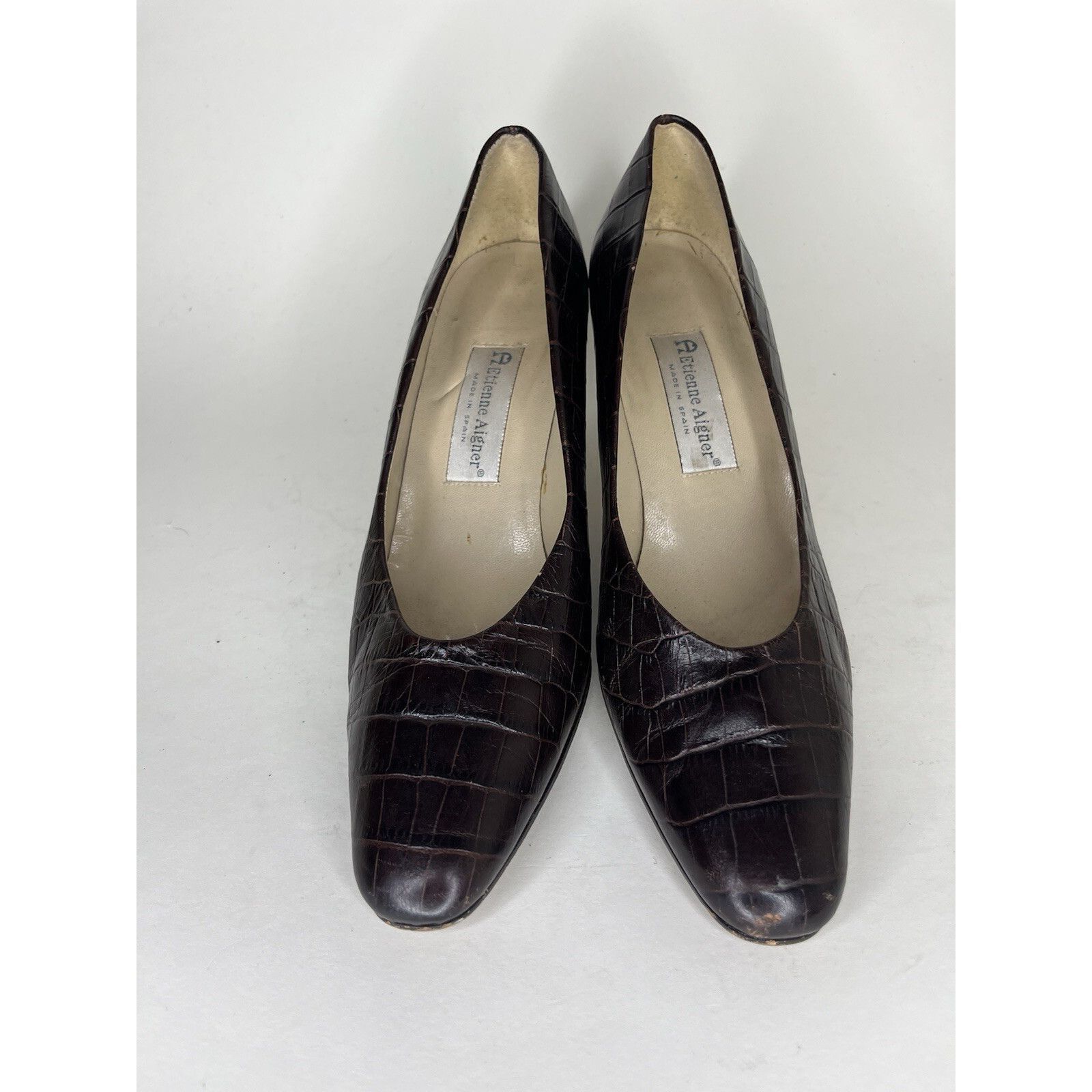 Aigner Etienne Aigner Brown Leather Croc Embossed Heels Women Size Size US 9 / IT 39 - 14 Thumbnail