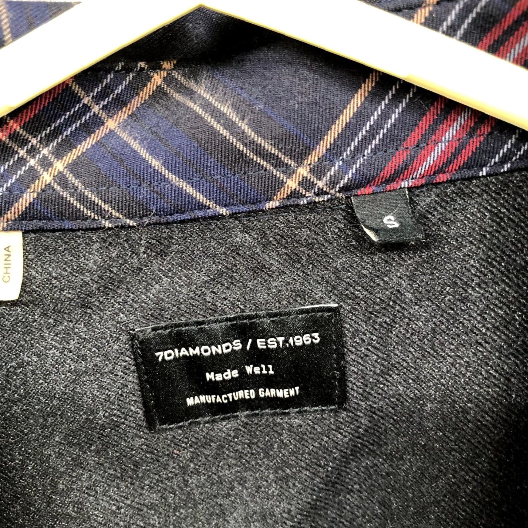 Vintage 7 Diamonds Button-Down Shirt Mens S Long Sleeve Plaid Purple Navy Gray Cotton Blend Size US S / EU 44-46 / 1 - 5 Thumbnail