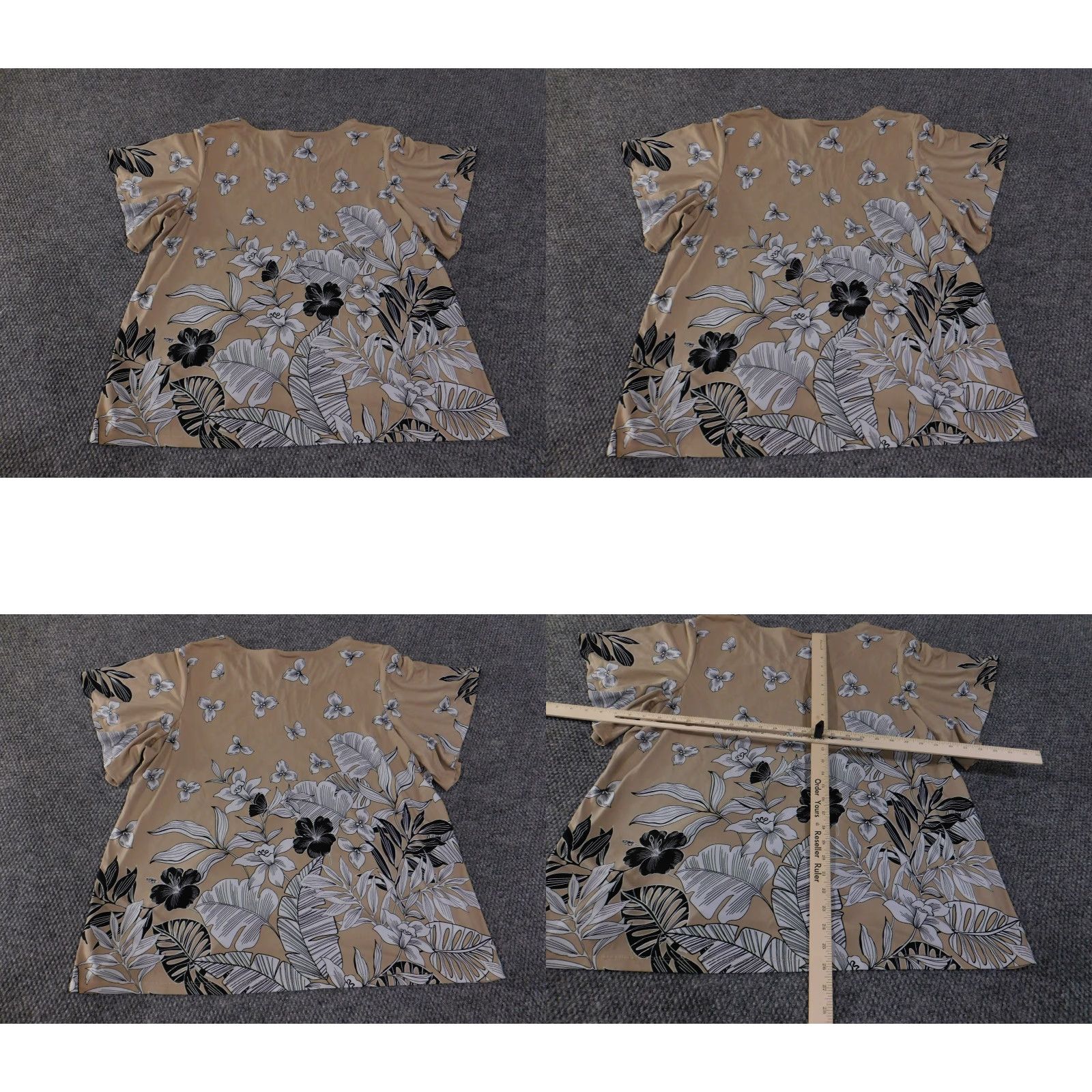 Vintage Susan Graver Blouse Womens 2X Tan Floral Short Sleeve Top Pullover Stretch Size XXL / US 16-18 / IT 52-54 - 8 Thumbnail