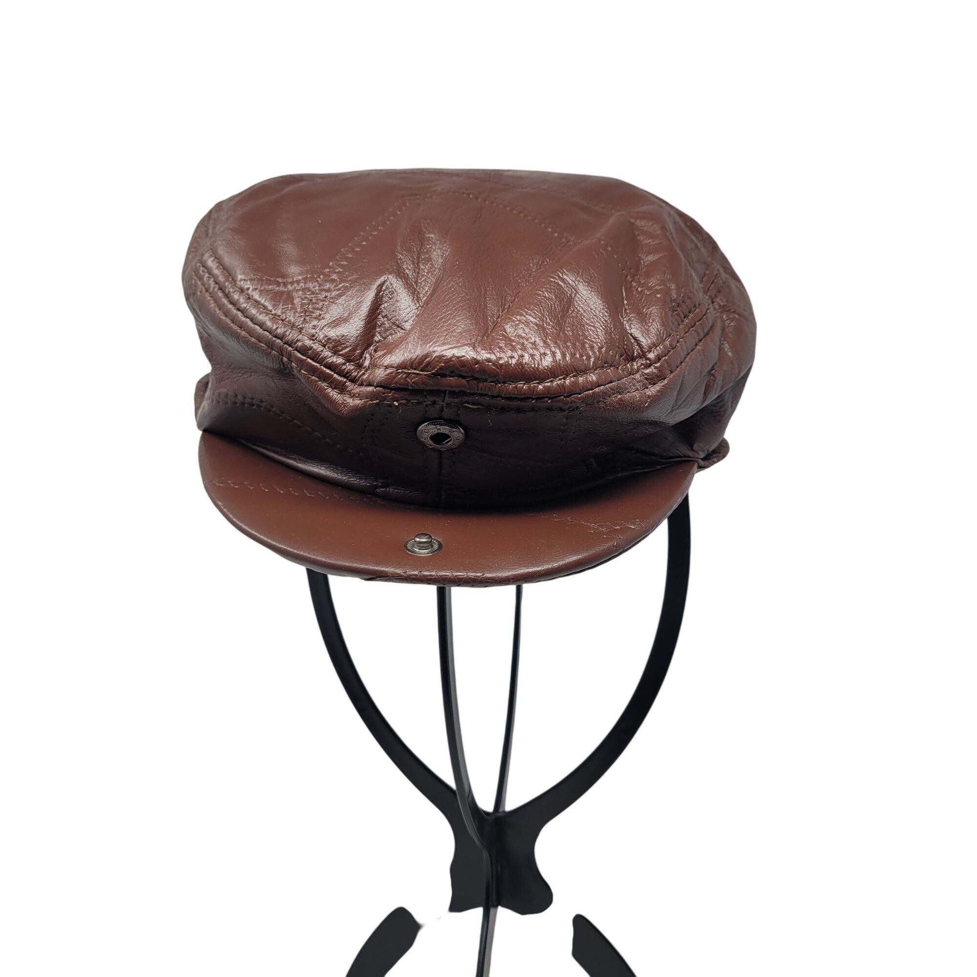 Vintage Vtg 90s Mens Chocolate Brown Leather Patchwork Newsboy Cap R Size ONE SIZE - 5 Thumbnail