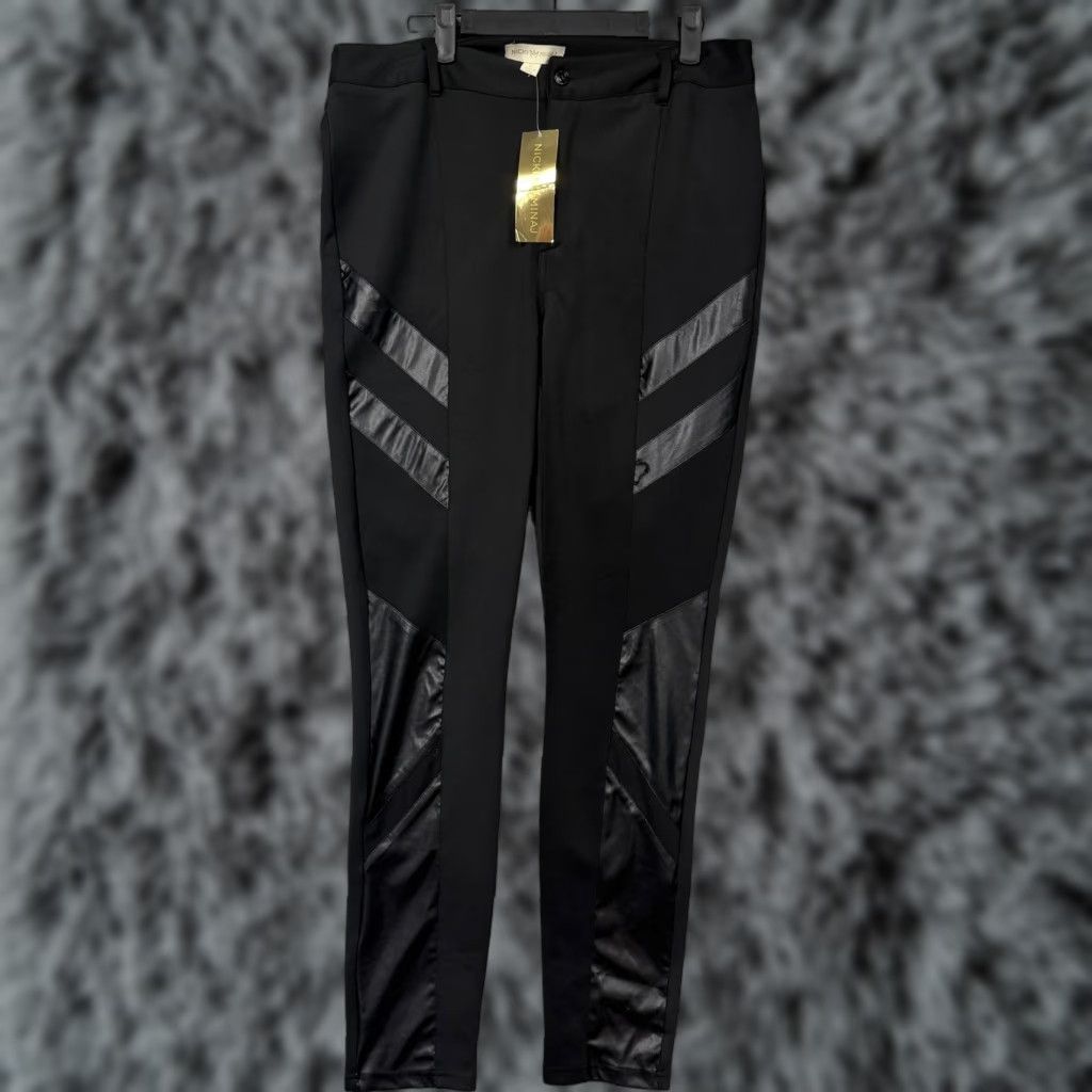 Vintage Nicki Minaj Pants Women XL 34x31 Black Satin Faux Leather Skinny Moto Street New Size 40" / US 18 - 1 Thumbnail
