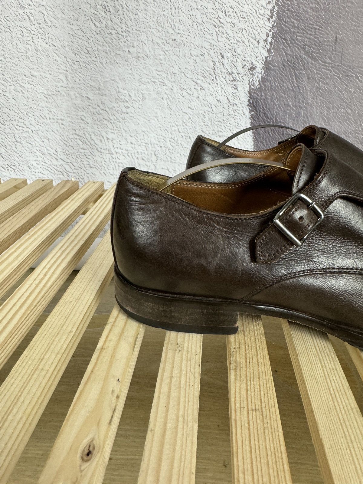 Genuine Leather Benci Broether Leather double monk brown casual shoes formal Size US 9.5 / EU 42-43 - 2 Thumbnail