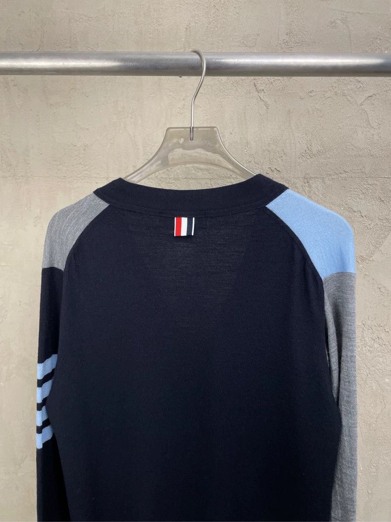 Thom Browne Thom browne Blue-gray color block four-striped wool cardiga Size US L / EU 52-54 / 3 - 4 Thumbnail