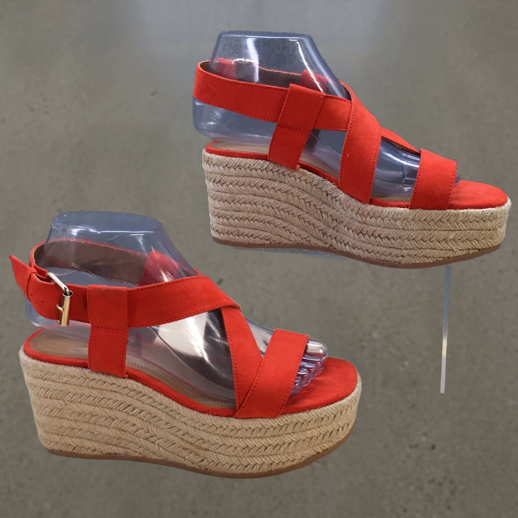 H&M H&M Sandal Womens 37 Orange Slingback Open Toe Espadrille Wedge Platform Suede Size US 6 / IT 36 - 1 Thumbnail