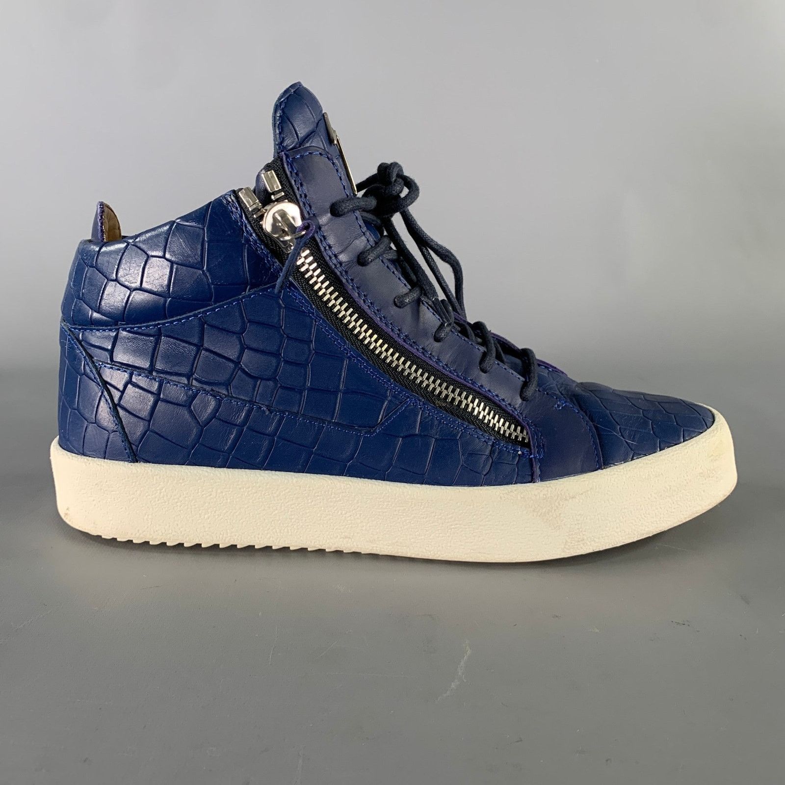 Giuseppe Zanotti GIUSEPPE ZANOTTI 9.5 Blue White Embossed Leather HT Sneakers Size US 9.5 / EU 42-43 - 2 Thumbnail