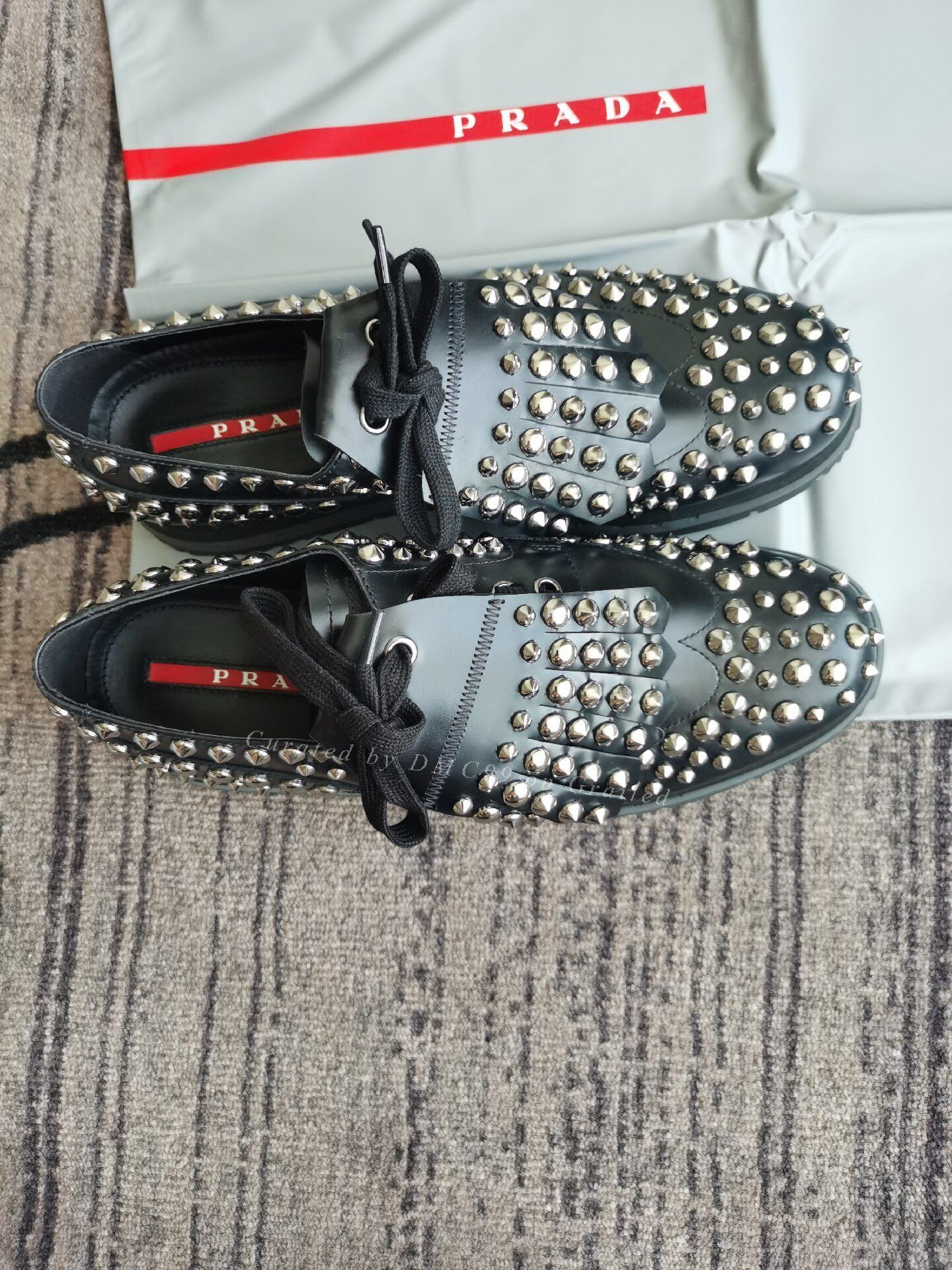 Prada Crystal Stud Embellished Derby Shoes Black Leather US 10.5 Prada Prada Derby Shoes | Grailed main image 2