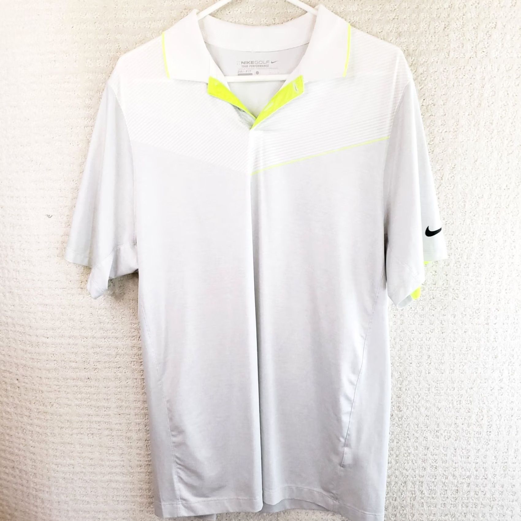 Nike Nike Golf Tour Performance Dri-Fit Polo Shirt Mens XL White Hi-Vis Striped Collared Short Sleeve 1902 C.C. Nike Golf Size US XL / EU 56 / 4 - 2 Thumbnail