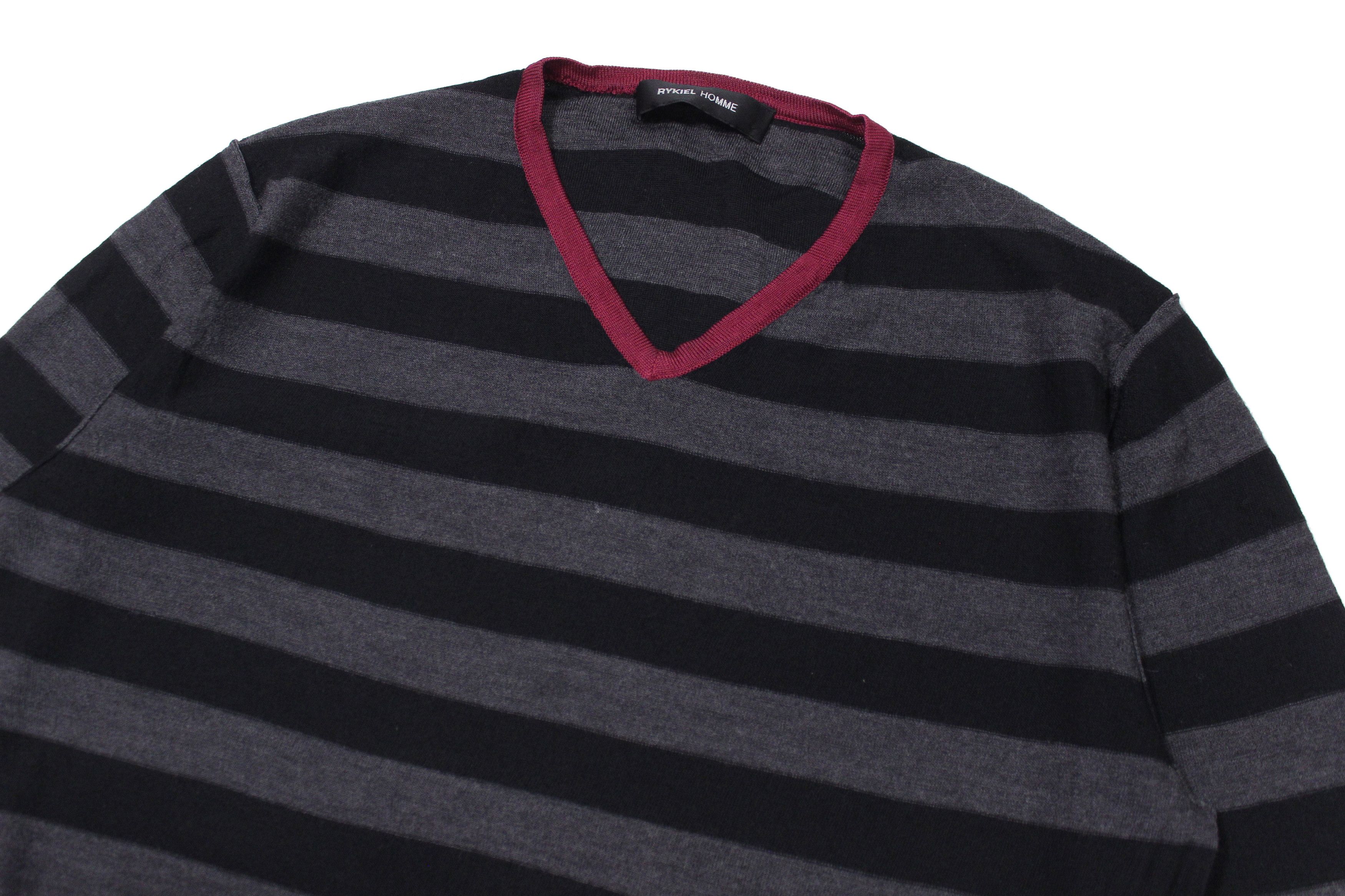 Sonia Rykiel Homme Wool Striped V Neck Sweater Size US M / EU 48-50 / 2 - 3 Thumbnail