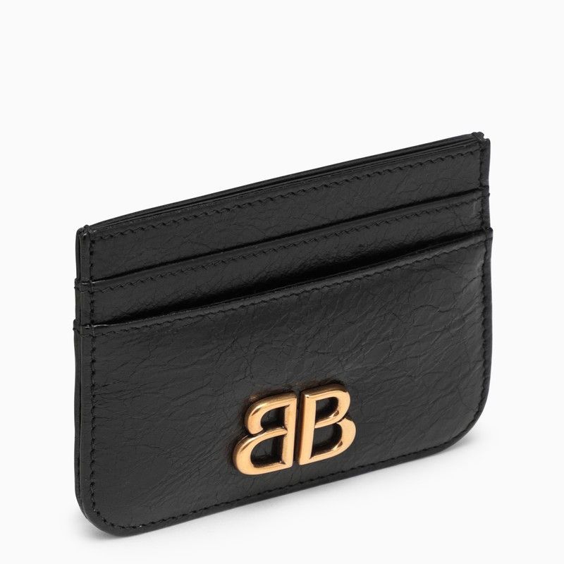 image of Balenciaga Monaco Black Leather Card Holder With Logo, Women's