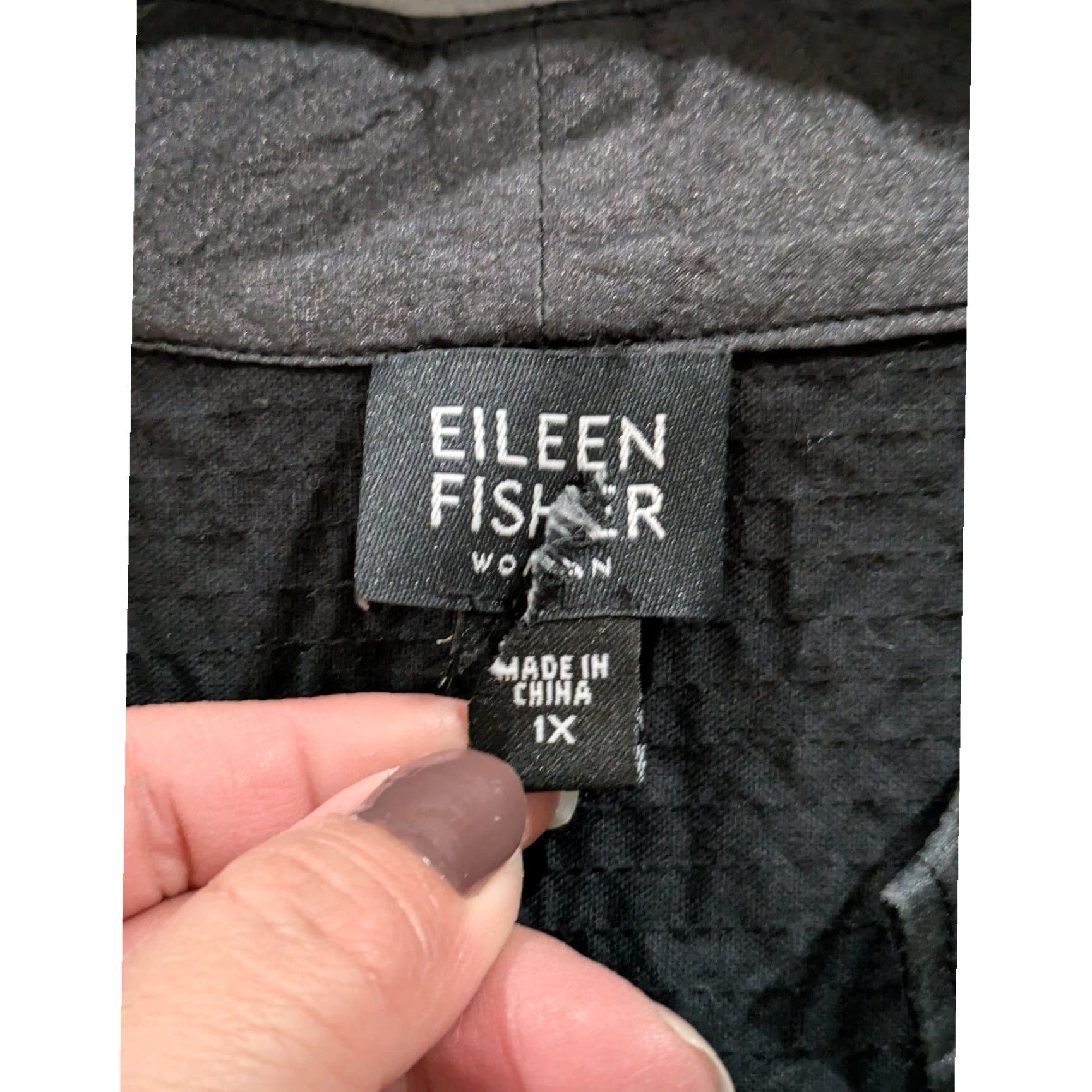 Eileen Fisher VINTAGE Eileen Fisher Jacket Womens 1X Tussah Silk Textured Mandarin Collar Open Black Size XL / US 12-14 / IT 48-50 - 3 Thumbnail