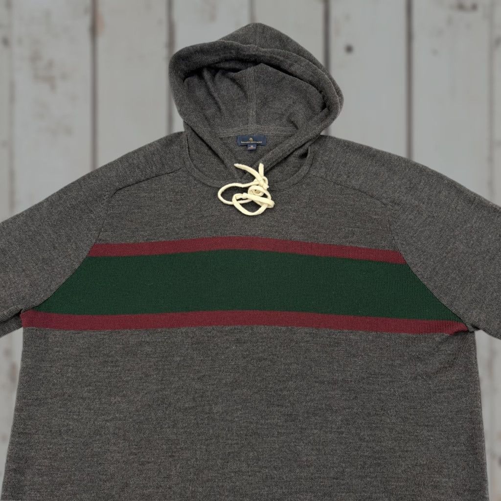 Brooks Brothers Brooks Brothers Sweater Mens XL Gray Hooded Merino Wool Stripe Knit Pullover Size US XL / EU 56 / 4 - 1 Thumbnail