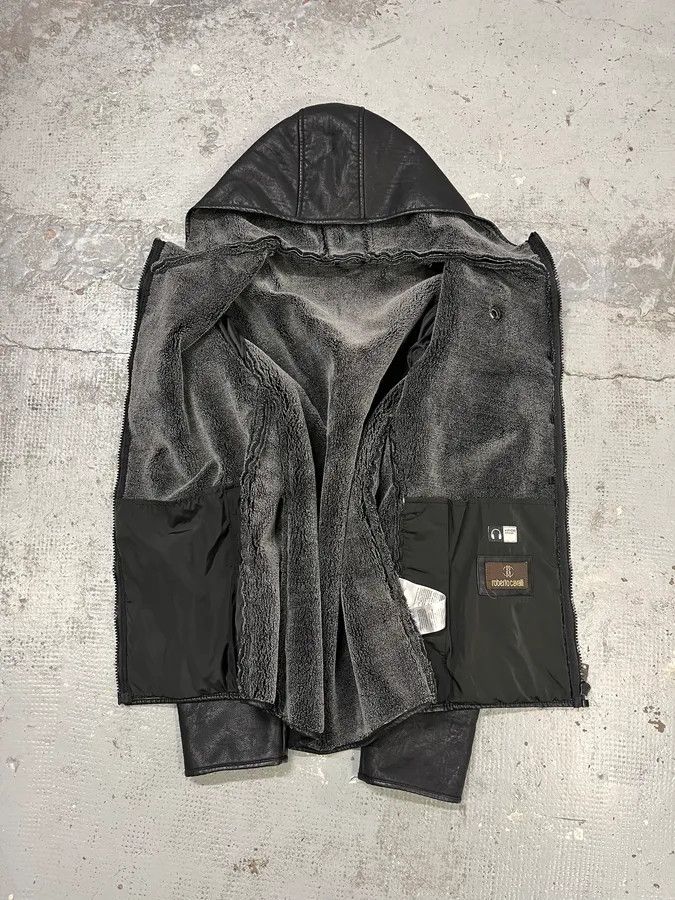 Roberto Cavalli 2010s Roberto Cavalli Black Leather Hooded Jacket Size US L / EU 52-54 / 3 - 9 Thumbnail
