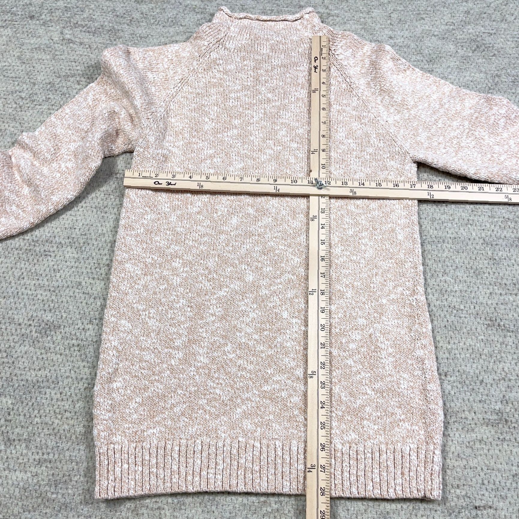 Vintage L.L. Bean Sweater Women Medium Tall Tan Marled Ragg Roll Mock Funnel Neck Pullover Knit Cotton Solid Classic Size M / US 6-8 / IT 42-44 - 5 Thumbnail
