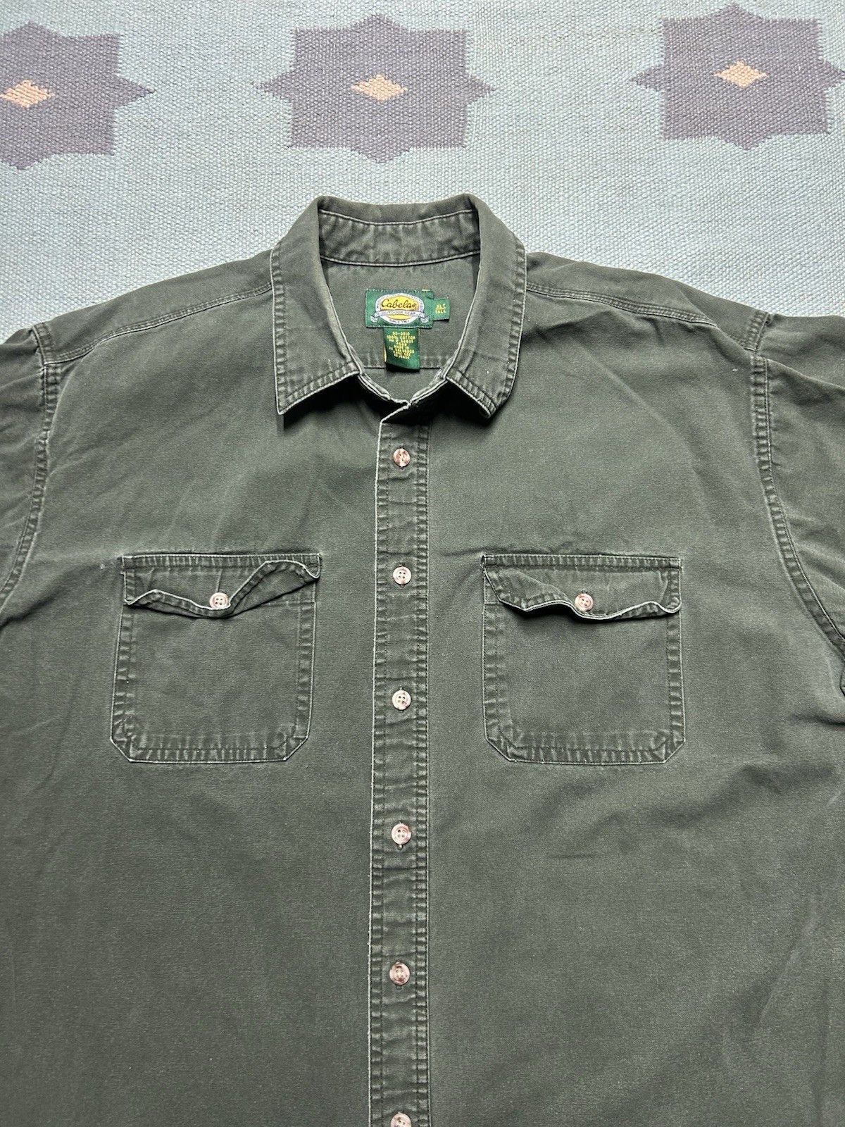 Vintage Vtg cabelas button shirt canvas cotton army green XL tall Size US XL / EU 56 / 4 - 3 Thumbnail