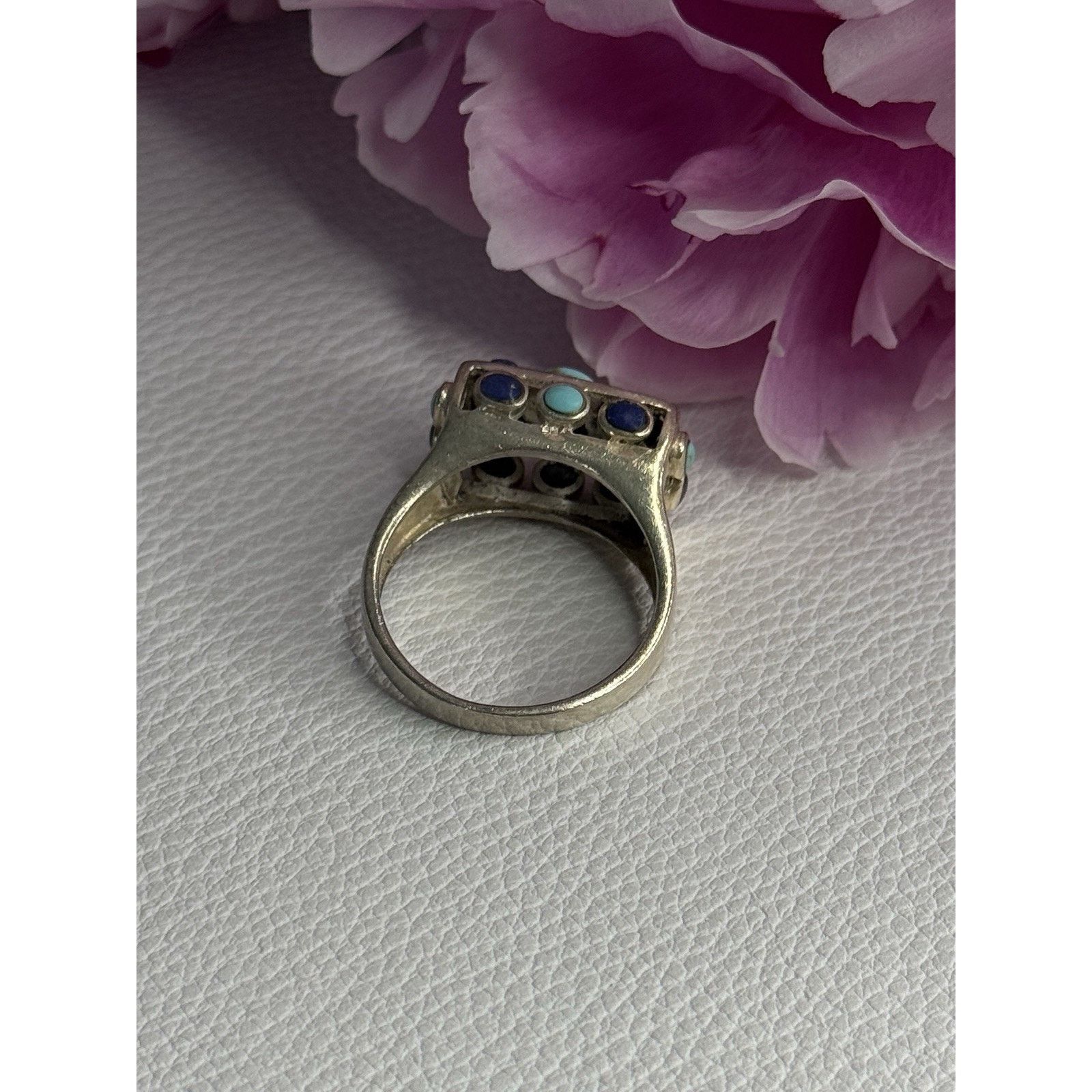 Jewelry 925 STERLING SILVER TURQUOISE & SODALITE RING SIZE 7.5 Size ONE SIZE - 3 Thumbnail