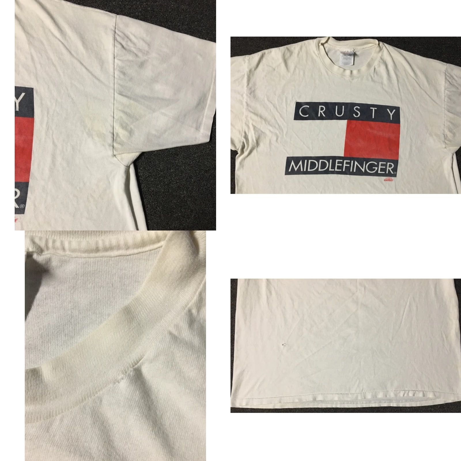 Rusty Vtg 90s Crusty Middle Finger Faded Tommy Flag Shirt XXL Funny Crude Joke Grunge Shirt Mens 2XL White USA Parody Distressed Style Size US XXL / EU 58 / 5 - 8 Thumbnail
