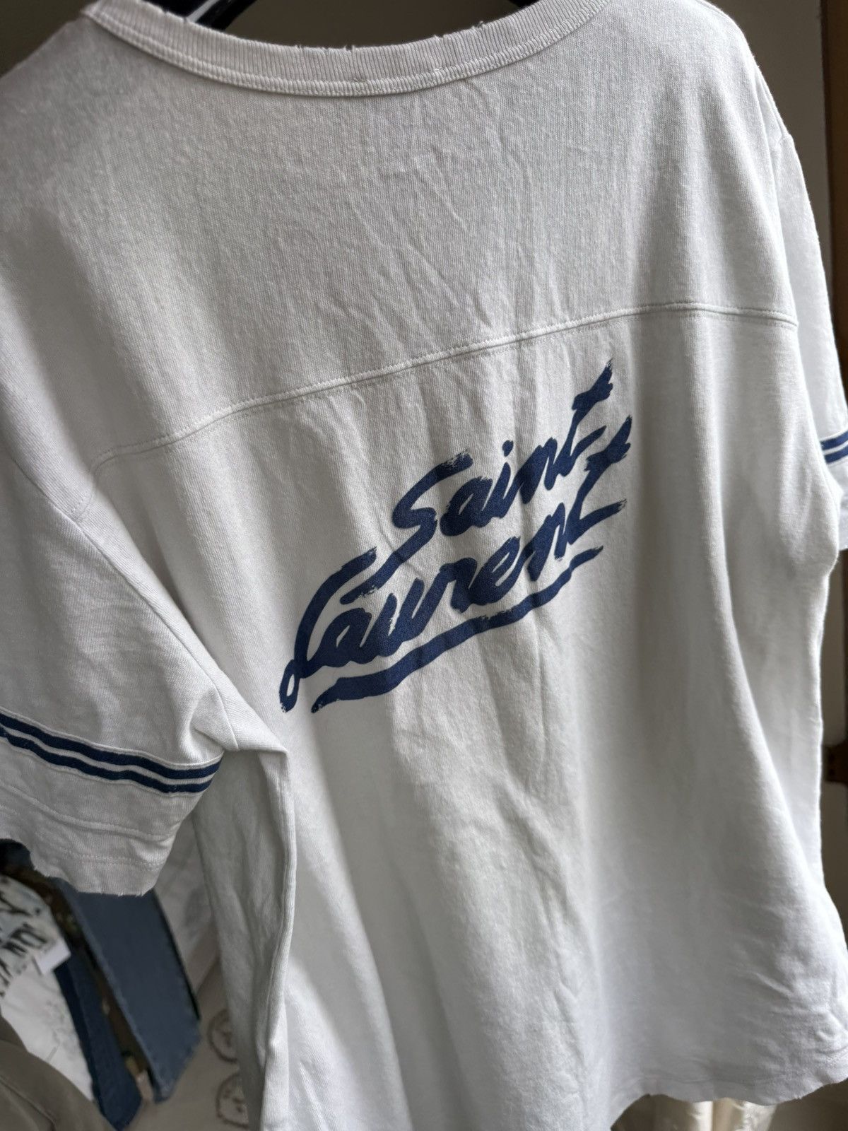 Saint Laurent Paris Saint Laurent 50’s signature logo t shirt M blue white Size US M / EU 48-50 / 2 - 17 Thumbnail