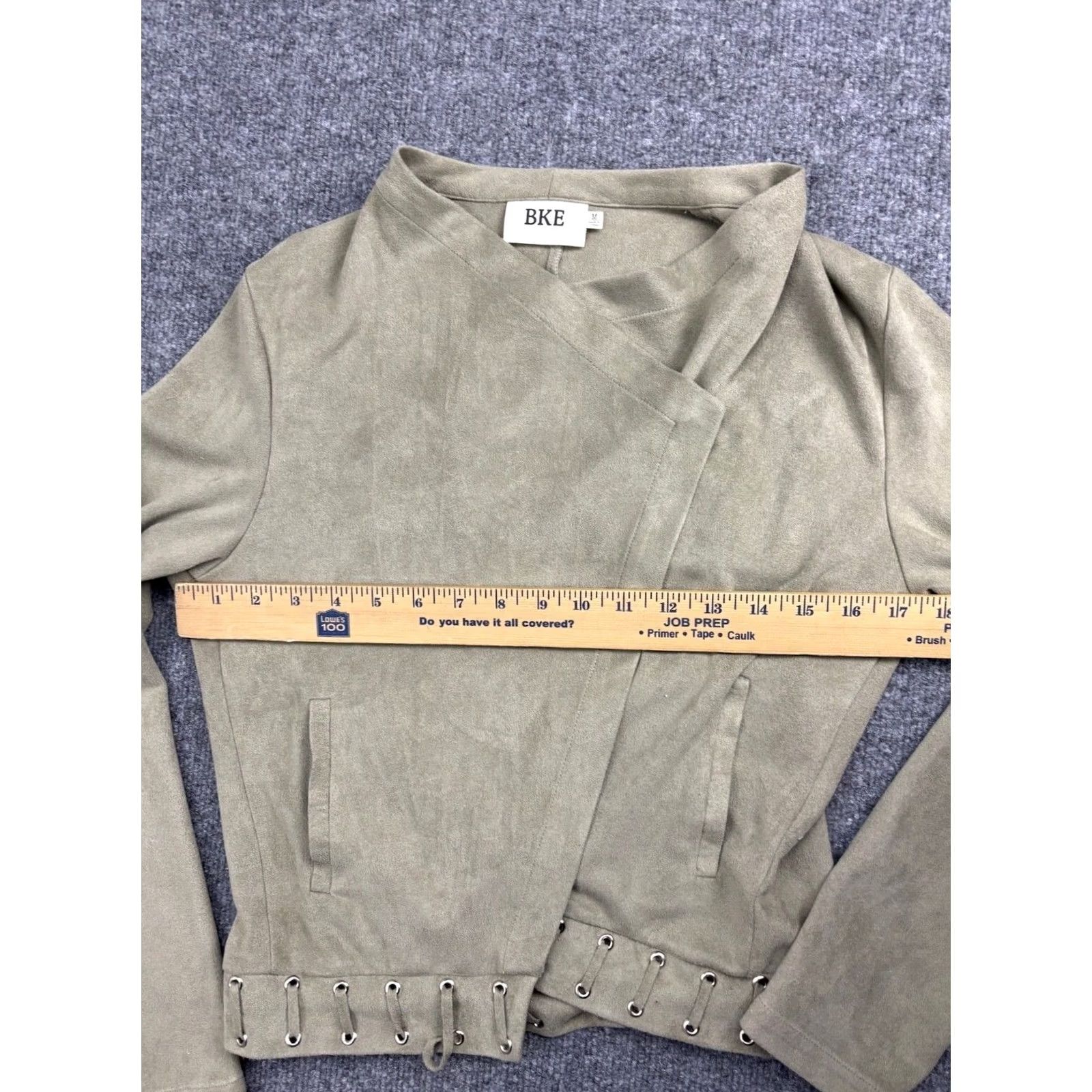 BKE BKE Faux Suede Jacket Women's M Taupe Open Front Pockets Laced Detail Moto Size M / US 6-8 / IT 42-44 - 3 Thumbnail