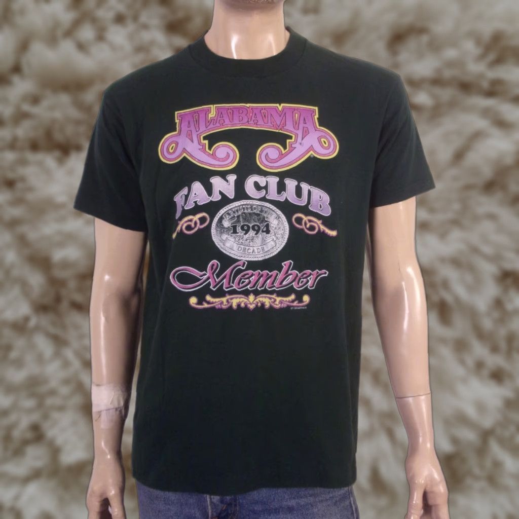 VINTAGE Alabama Fan Club Member T-Shirt Green 1994 90s Single Stitch Fruit of the Loom Men L Crew Neck Short Sleeve USA USA Fan Club Member Shirt
