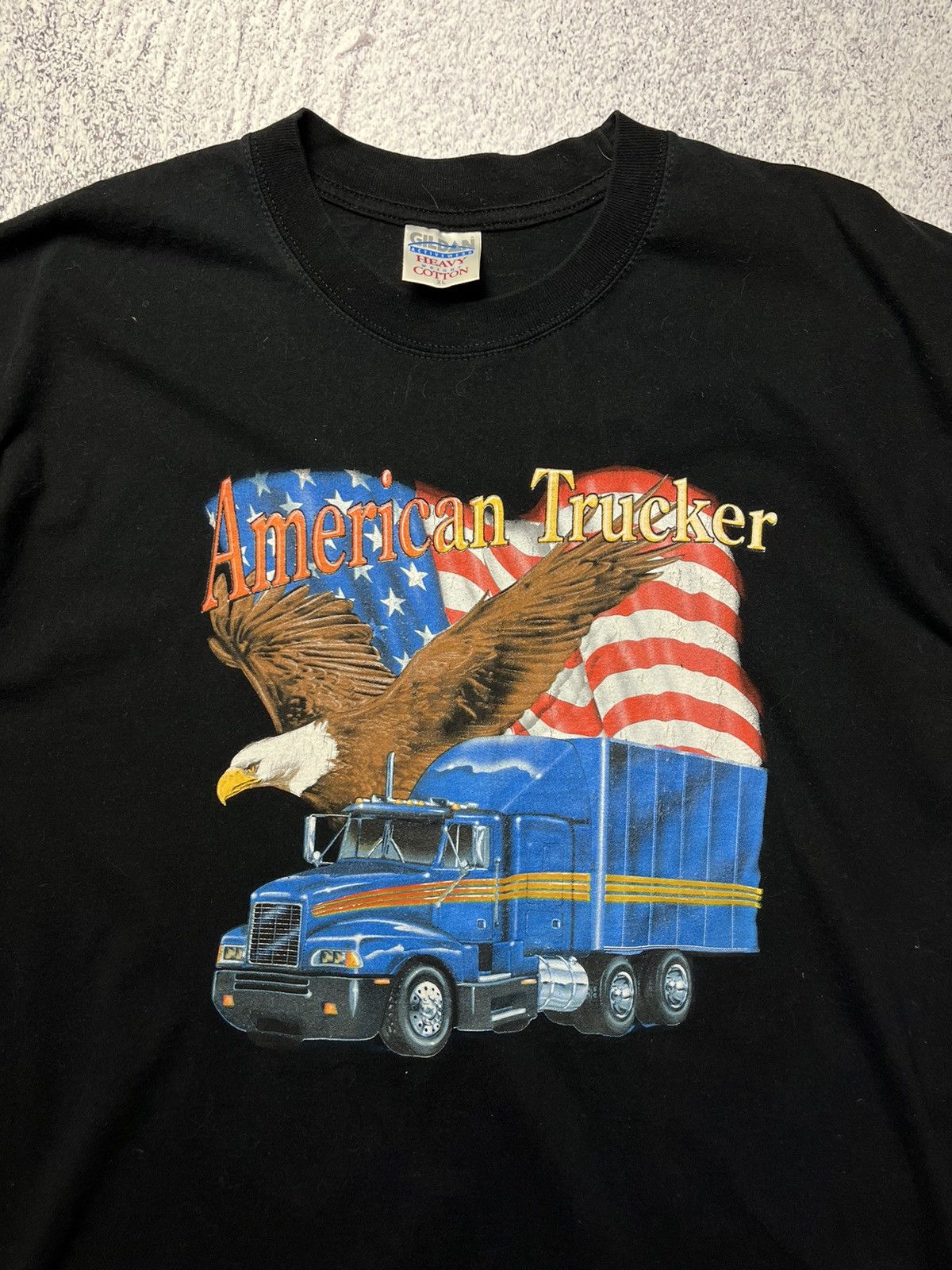 Gildan Vintage American Trucker T-Shirt 90s Flag Trucking Size US XL / EU 56 / 4 - 7 Thumbnail
