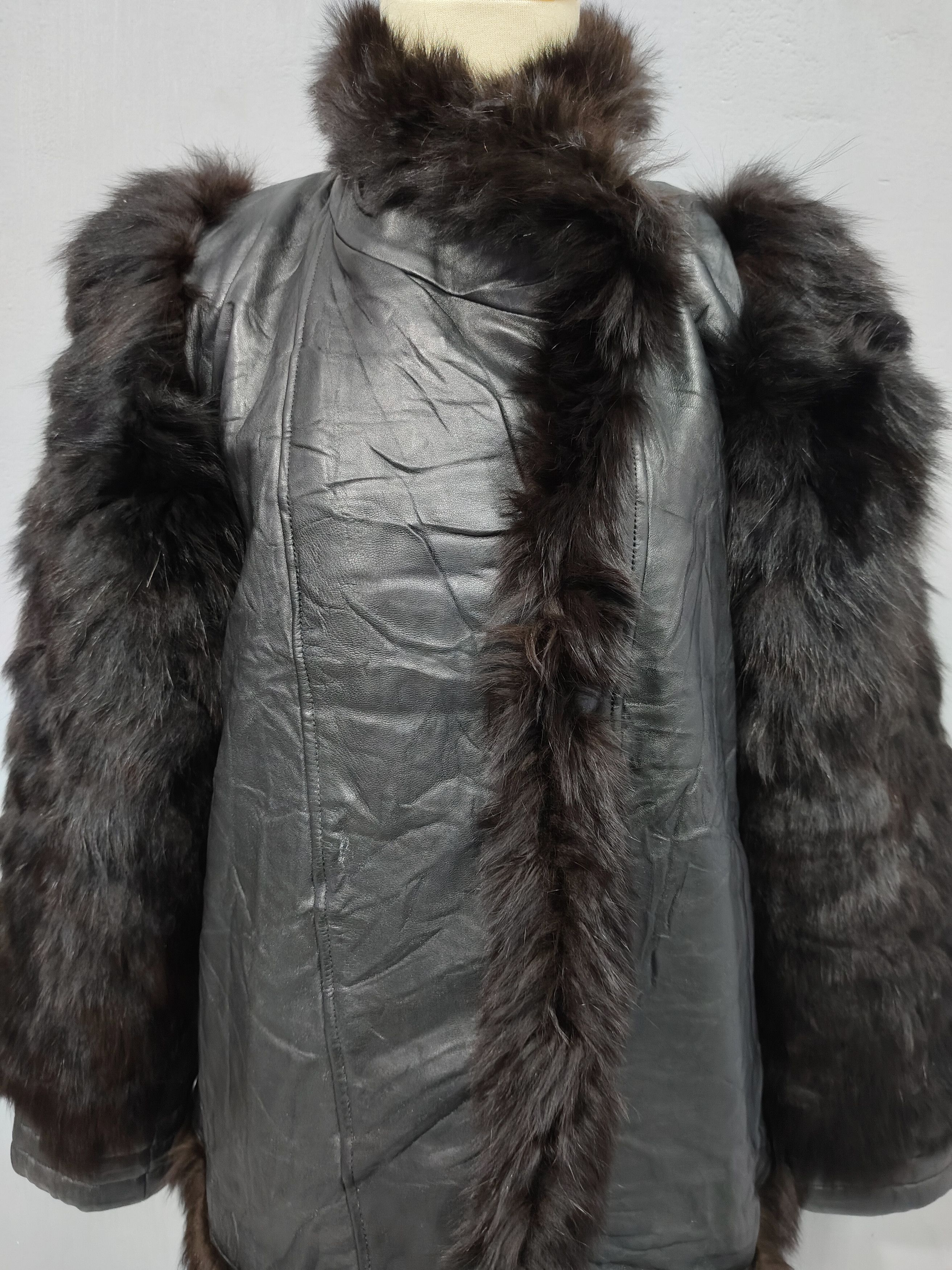 Japanese Brand 90s Unbrand🇯🇵 Real Fur Sleeve Trim Goatskin Leather Jacket Size L / US 10 / IT 46 - 12 Thumbnail