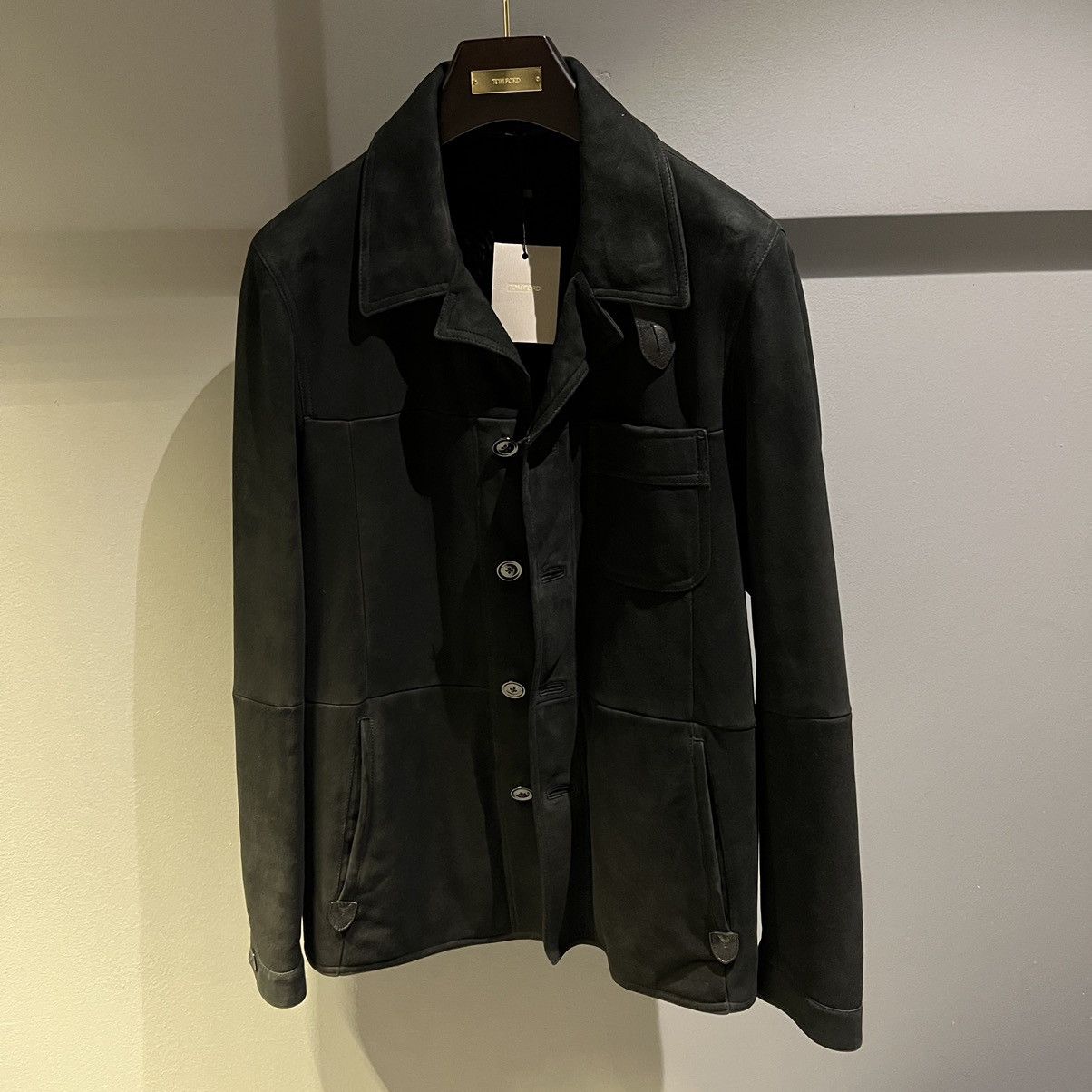 image of Tom Ford Shearling Suede Jacket In Medium in Black, Men's
