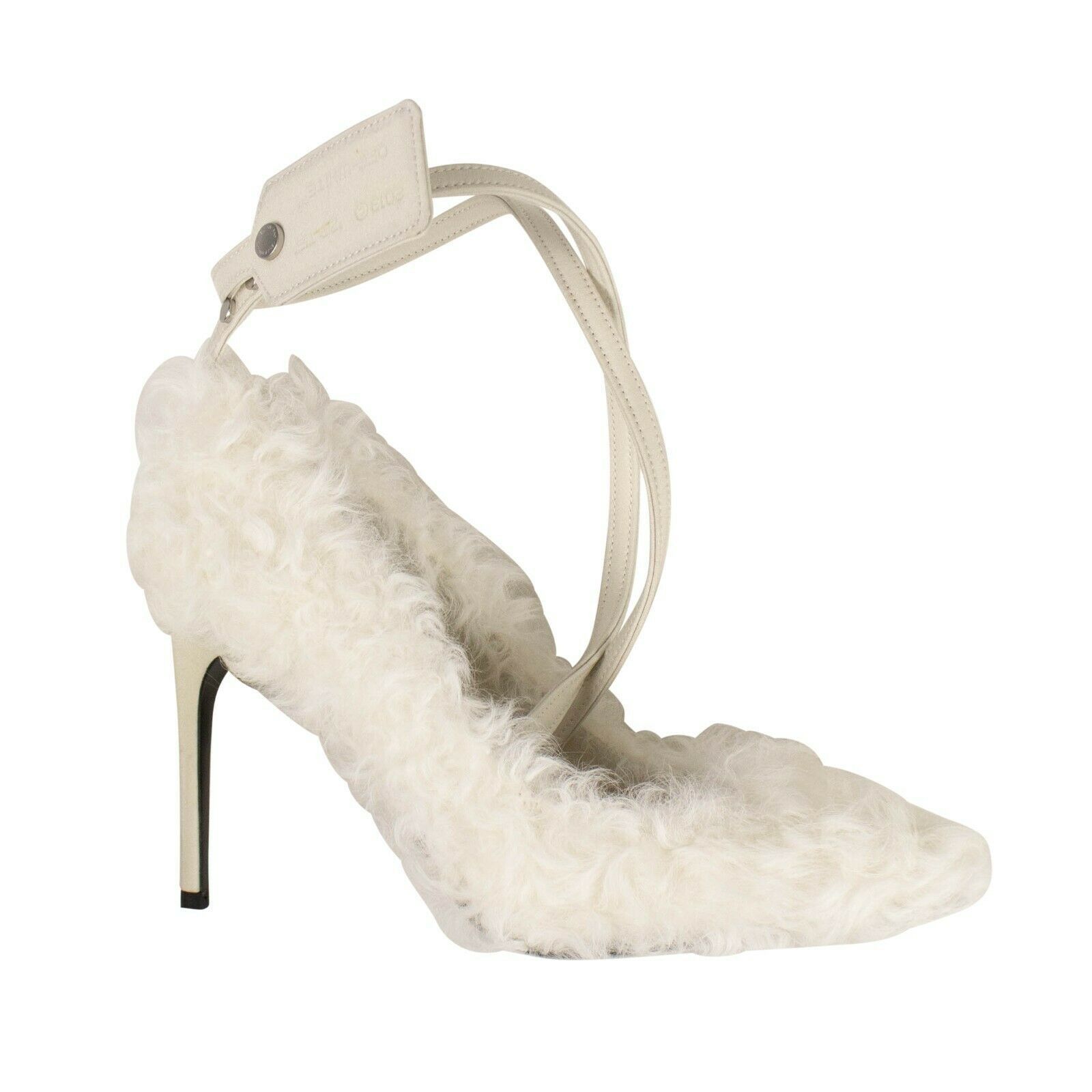 image of Off White Nib C/o Virgil Abloh White Furry Zip Tie Heel Shoes 7/37 $1435, Women's