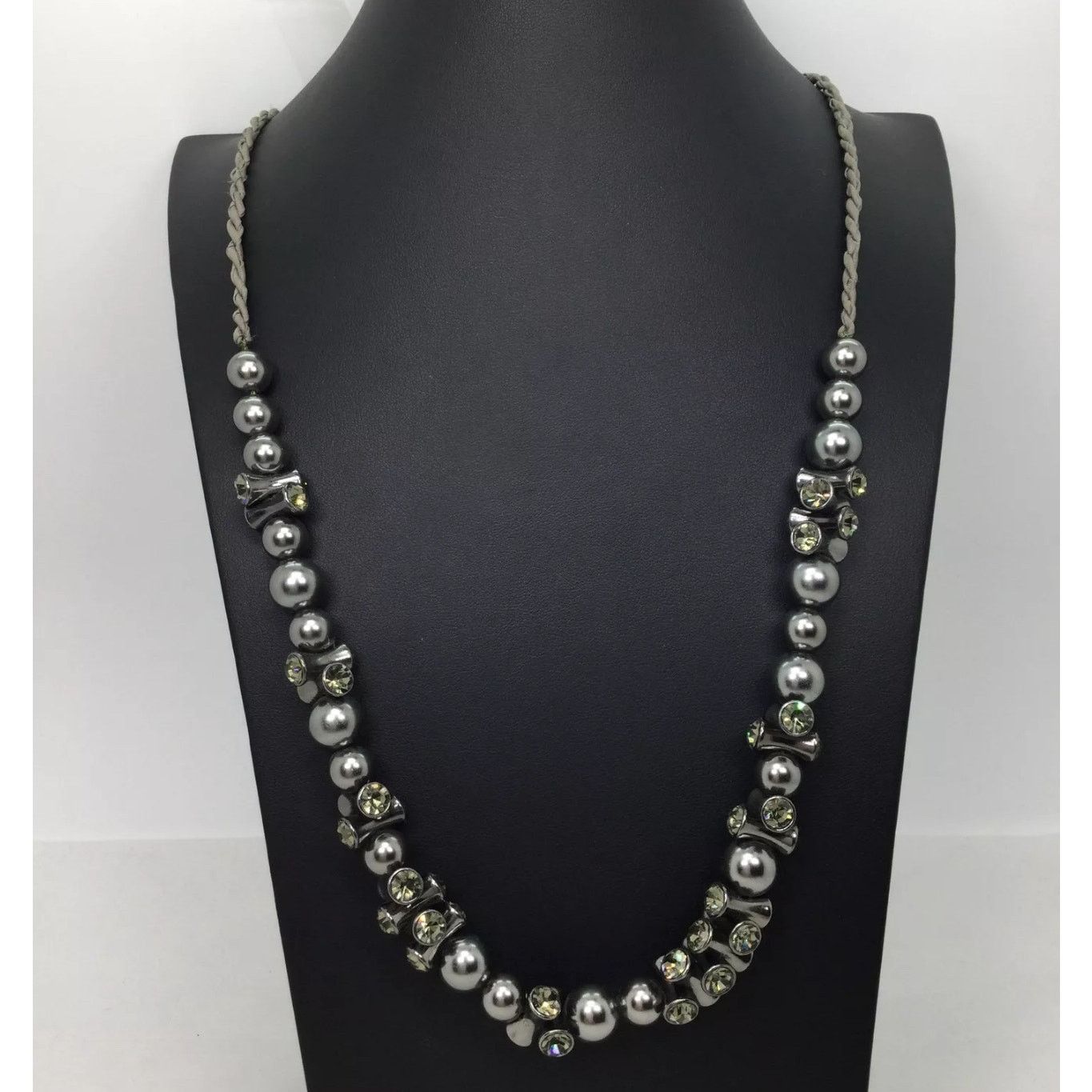 J.Crew J. Crew Hematite Tone Beads Rhinestone Braided Cord Necklace Size ONE SIZE - 2 Thumbnail