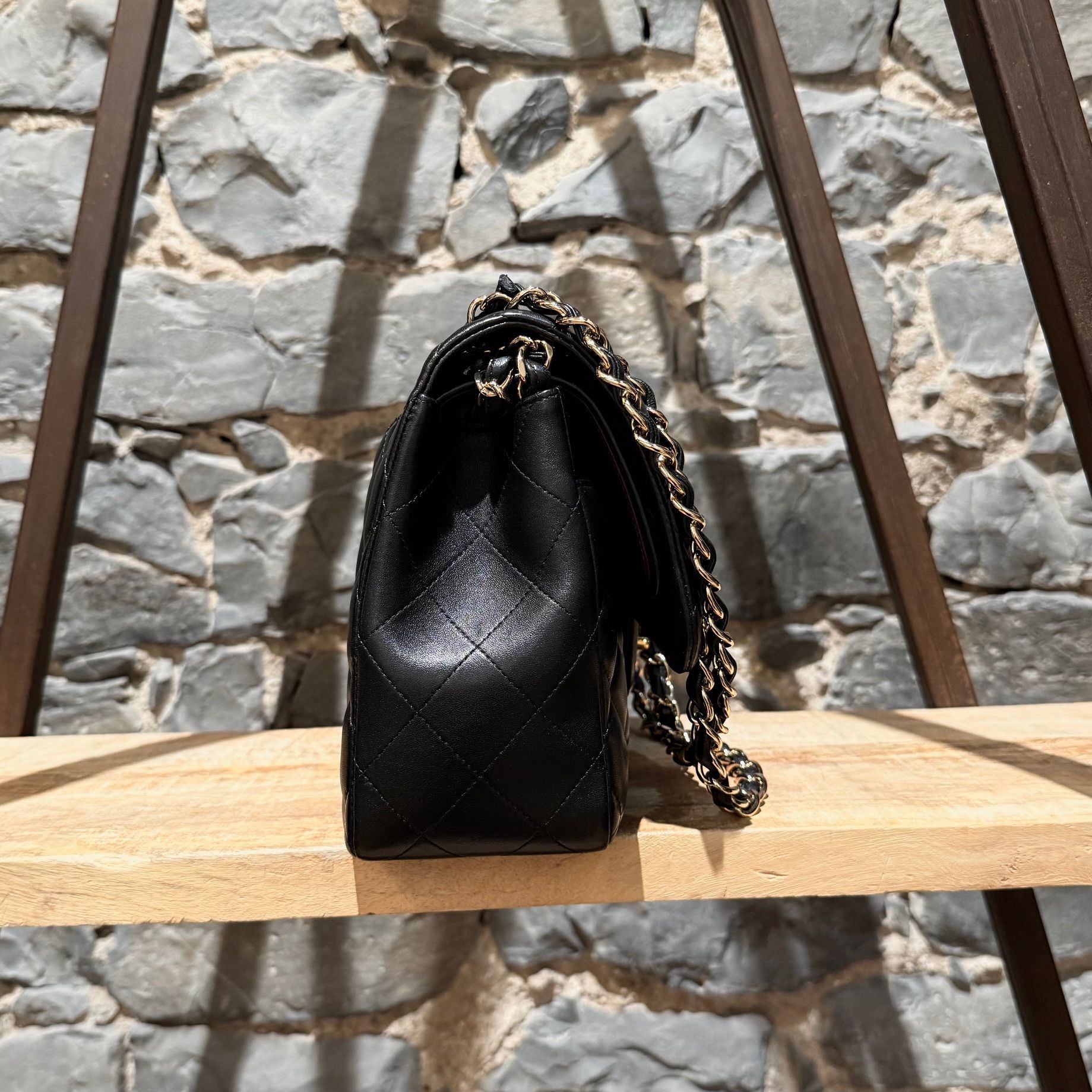 Chanel Black Lambskin GHW Jumbo Classic Double Flap Bag