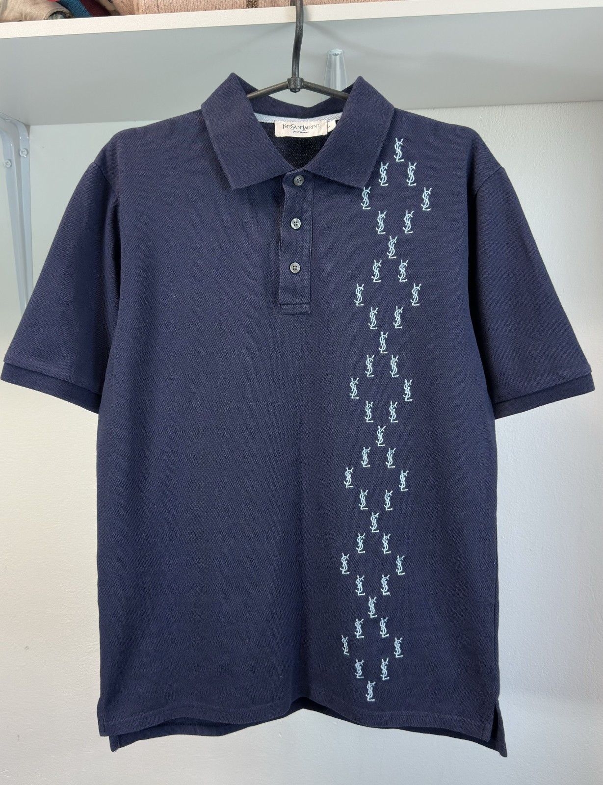 Yves Saint Laurent Blue Polo T-Shirt Monogram Logo YSL