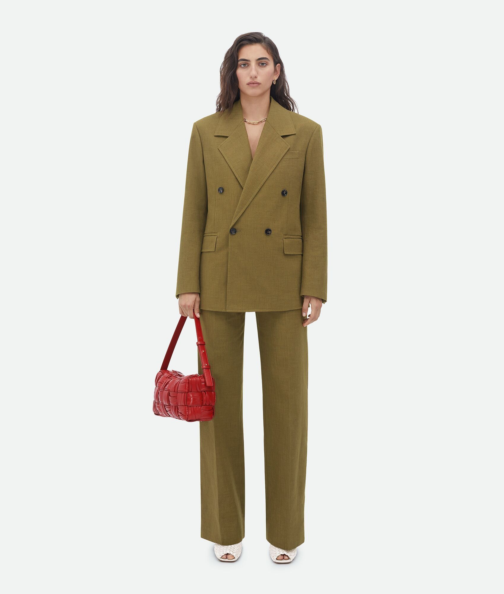 Bottega Veneta o1bcso1str0225 Straight Leg Textured Cotton Pant Olive Green Size 27" / US 4 / IT 40 - 4 Thumbnail