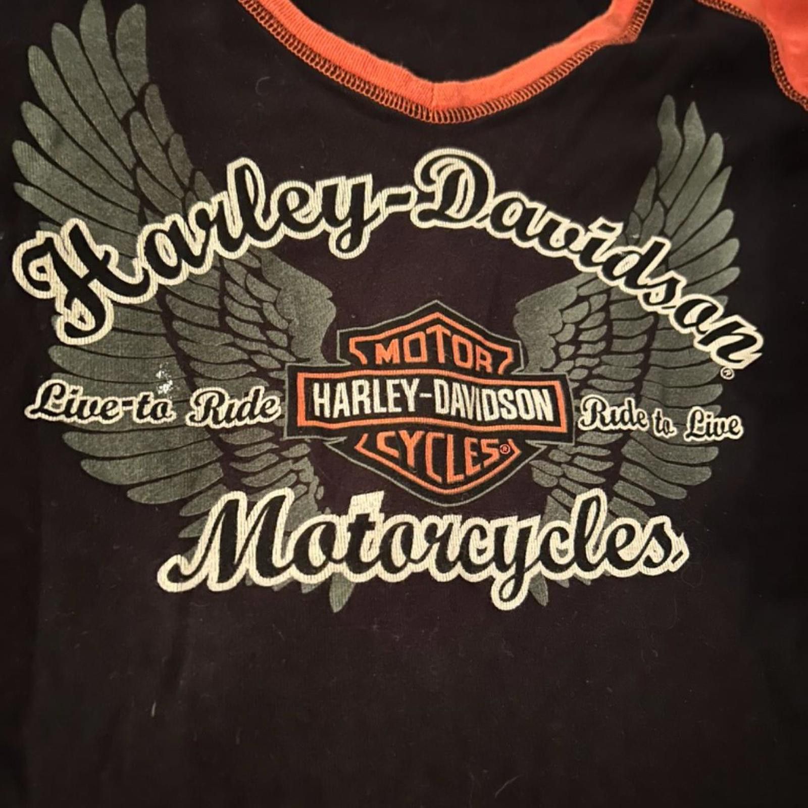 Harley Davidson Harley-Davidson Black & Orange Wing Logo V-Neck Tee Size M / US 6-8 / IT 42-44 - 2 Thumbnail