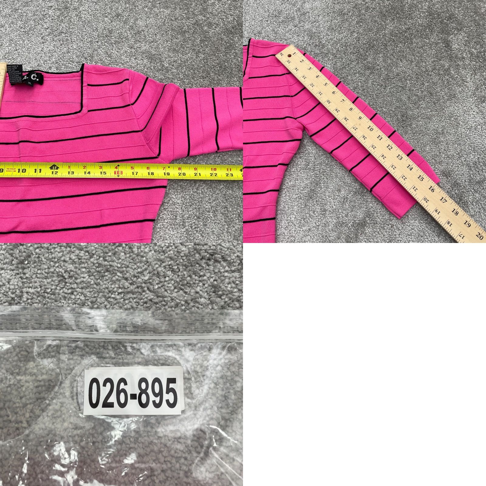 Pinko J.A.D Pullover Sweater Juniors XL Pink Black Striped Square Neck Knit Casual Size XL / US 12-14 / IT 48-50 - 8 Thumbnail