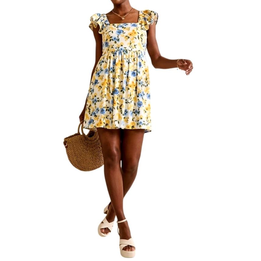 Other Francesca's Yellow Blue Dora Lemon Print Bow Back Mini Dress Size M / US 6-8 / IT 42-44 - 1 Thumbnail