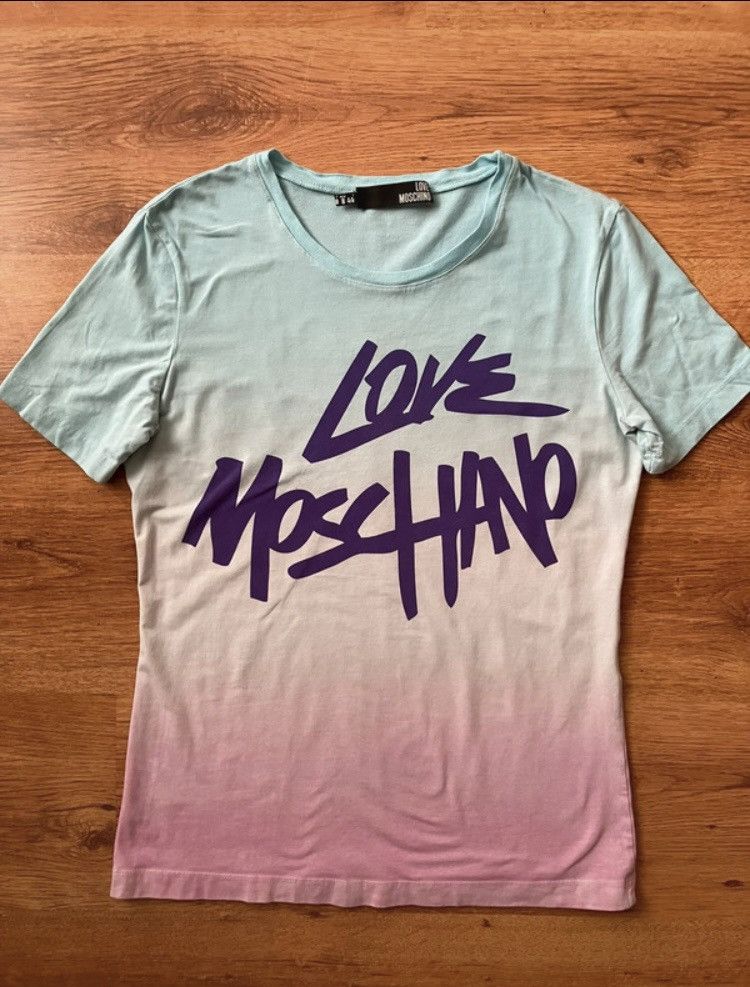 Moschino × Vintage Blue Pink Ombre Short Sleeve Moschino Tee Center Logo Size L Size L / US 10 / IT 46 - 1 Thumbnail