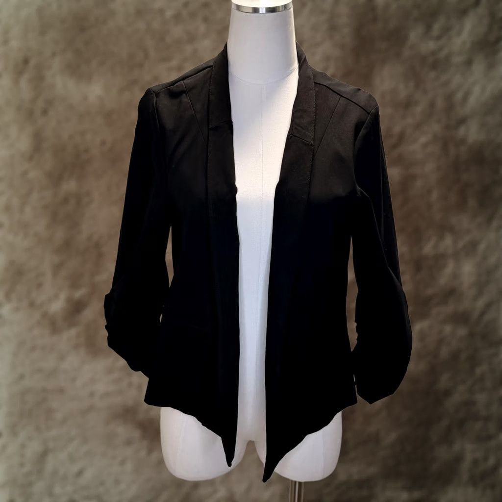 Torrid Torrid Deluxe Stretch Blazer Jacket Womens 0 Black Open Front 3/4 Sleeve Ruched Size XS / US 0-2 / IT 36-38 - 1 Thumbnail