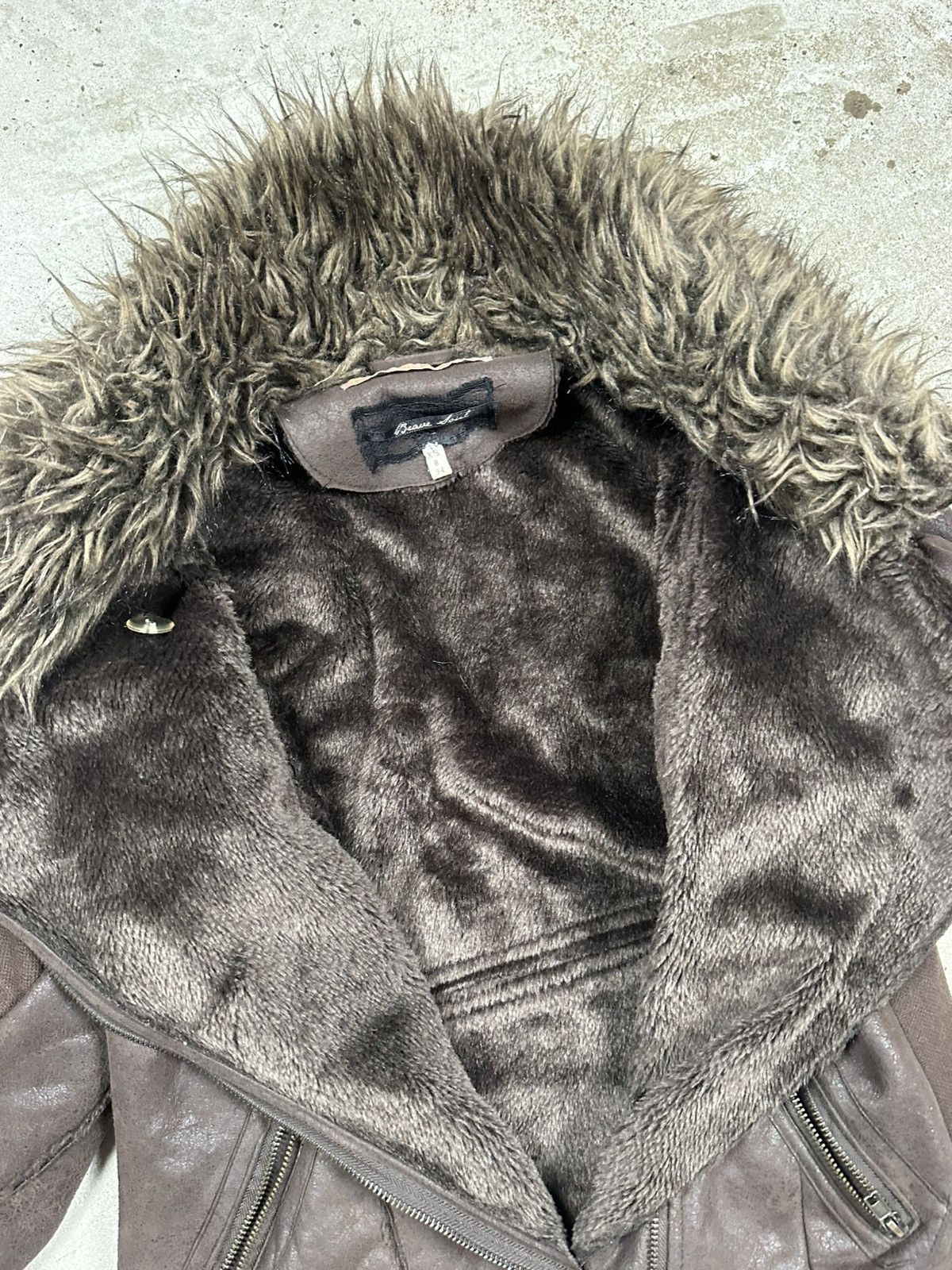 Japanese Brand Vintage Y2K Faux Fur Collar Brown Asymmetrical Biker Jacket Size XS / US 0-2 / IT 36-38 - 14 Thumbnail