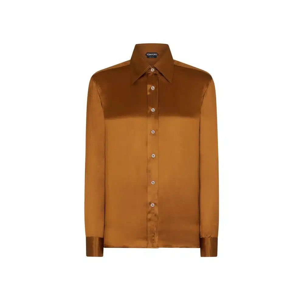 Tom Ford o1loc1c0425 CA3266 Fluid Charmeuse Silk Shirt in Brown Size XS / US 0-2 / IT 36-38 - 1 Thumbnail