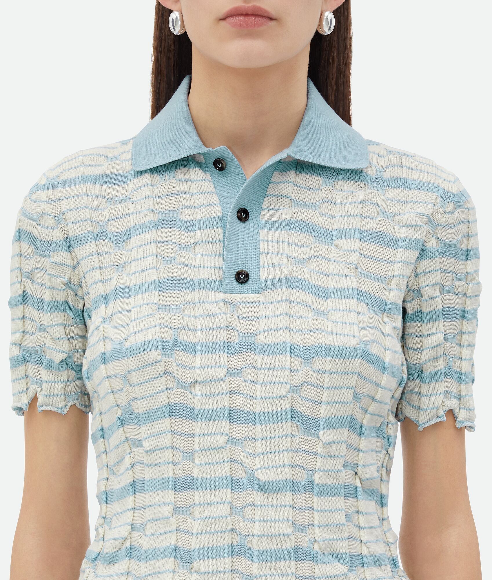 Bottega Veneta o1bcso1str0725 Distorted Stripe Cotton Polo Shirt Size L / US 10 / IT 46 - 4 Thumbnail