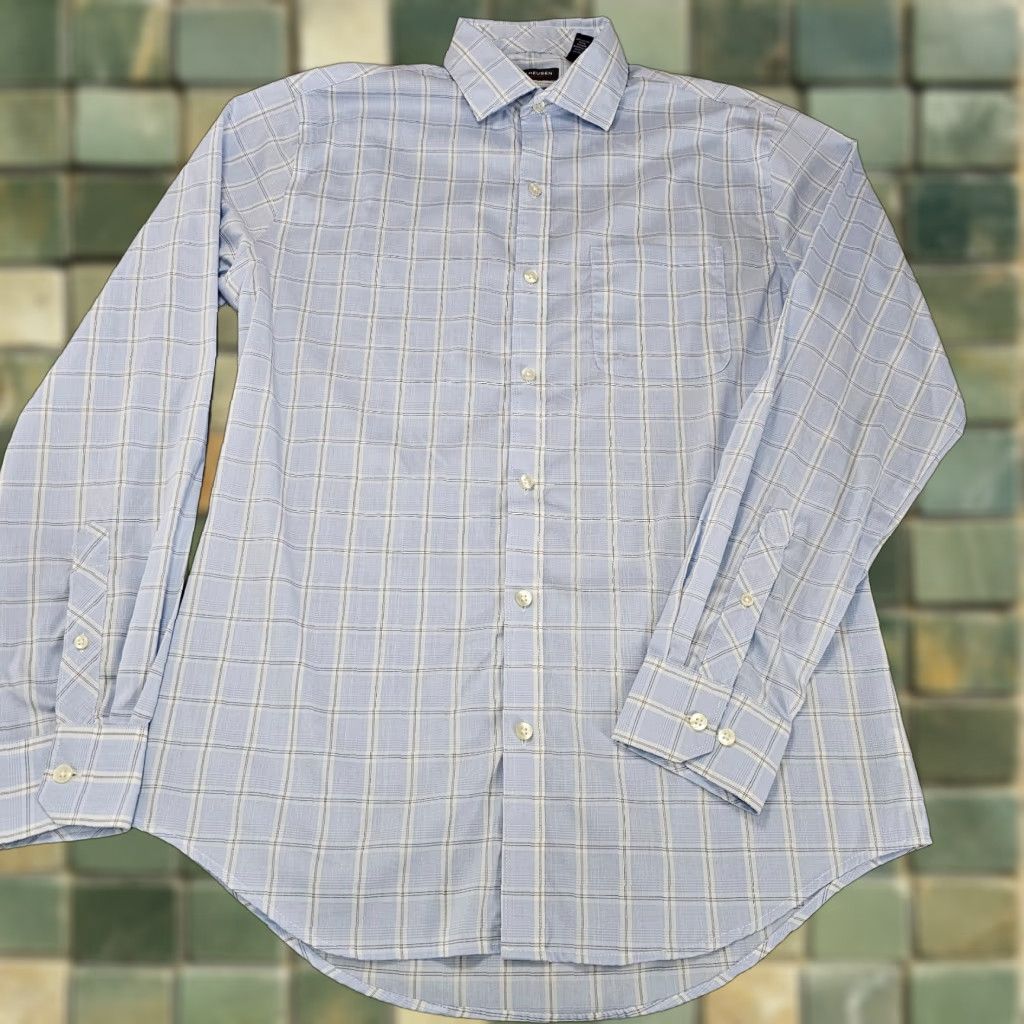 Van Heusen Van Heusen Shirt Mens Small Blue Check Classic Fit Travel Long Sleeve Button Up Size US S / EU 44-46 / 1 - 1 Thumbnail