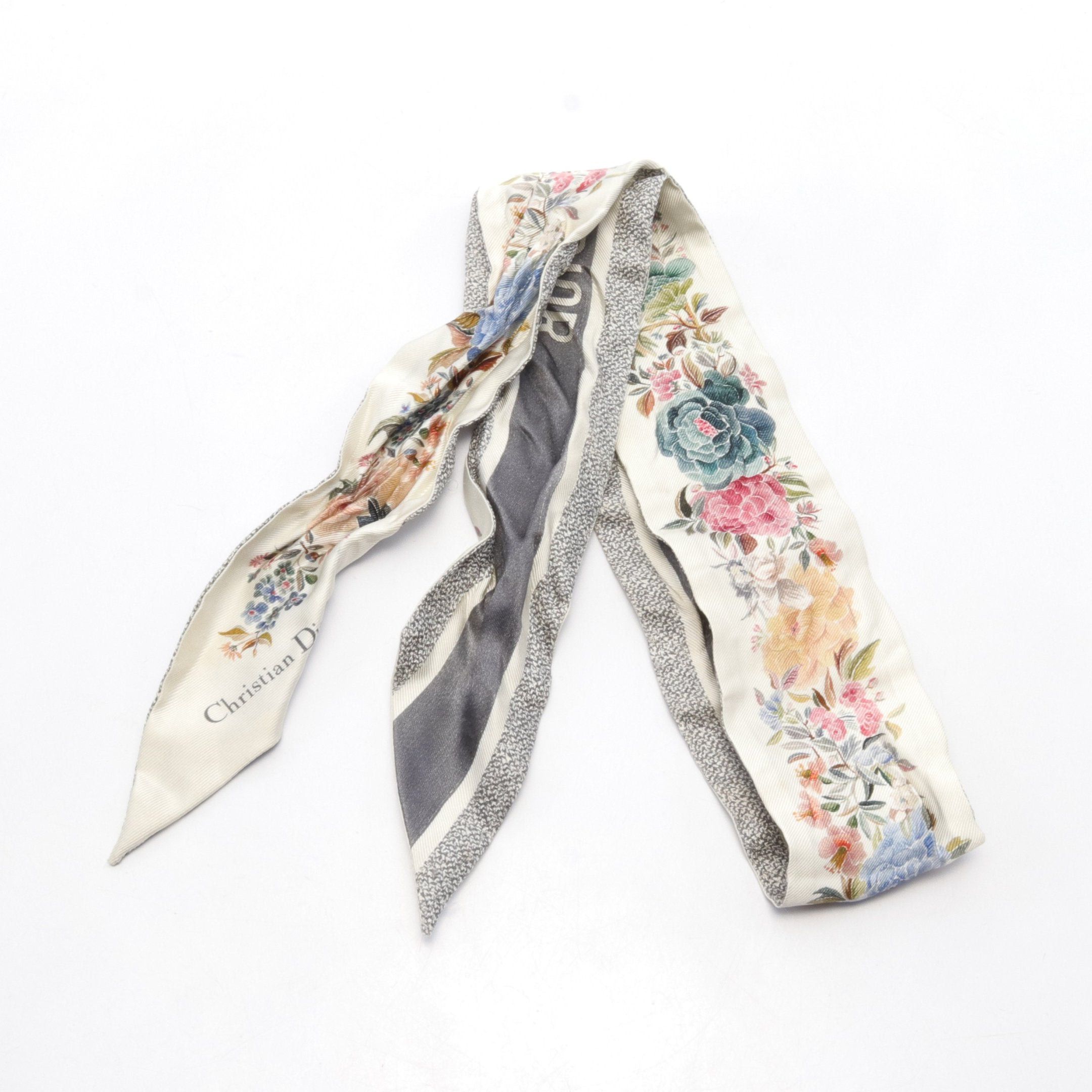 Dior Dior Mitzah Ribbon Scarf Silk Ivory Gray Multicolor Size ONE SIZE - 1 Thumbnail